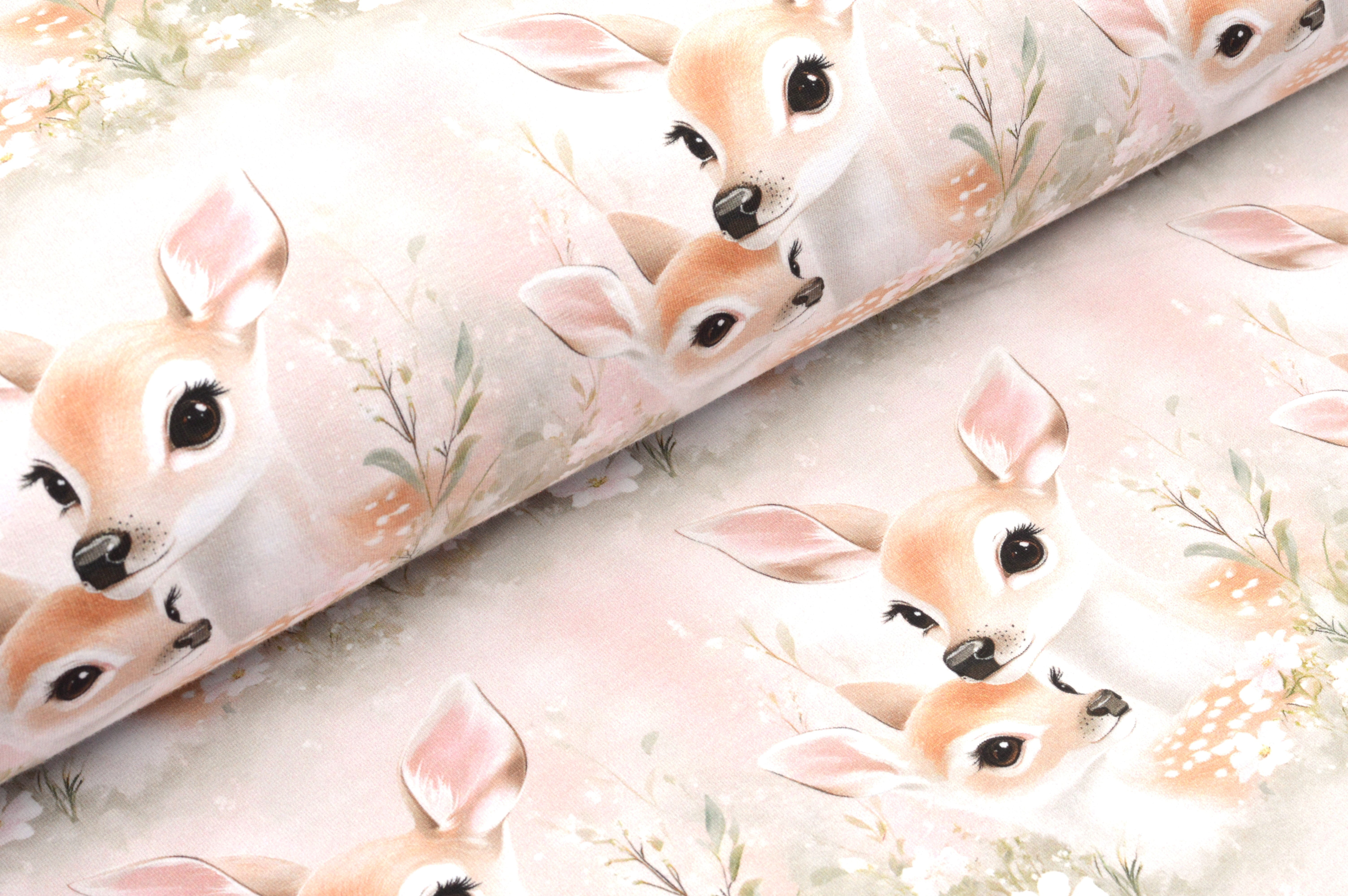 Digitaljersey Eigenproduktion "Fina & Ella" mit Rehen und Blumen - pastellrosa