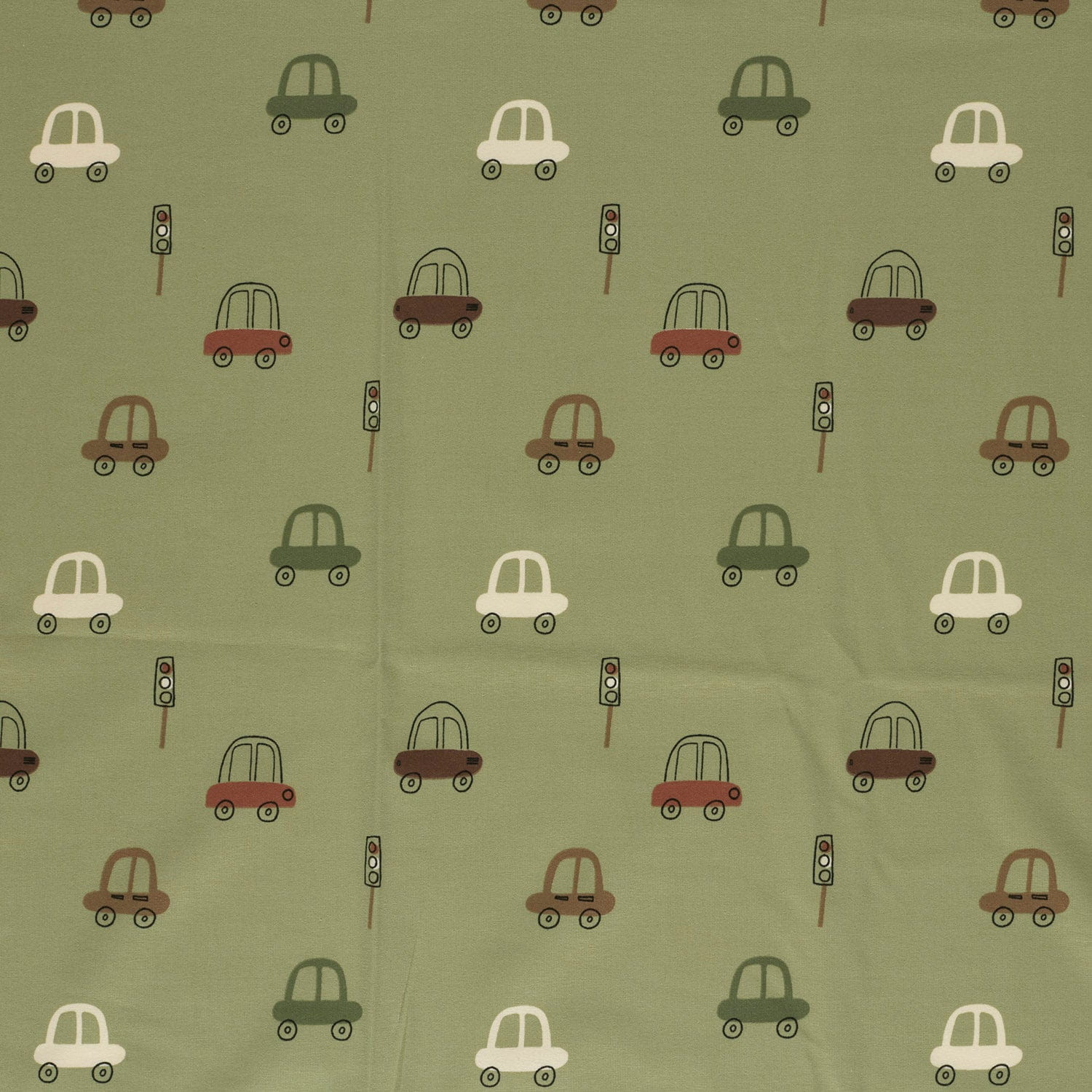 Baumwolljersey "Cartoon Cars" mit Autos - olivgrün (N026)