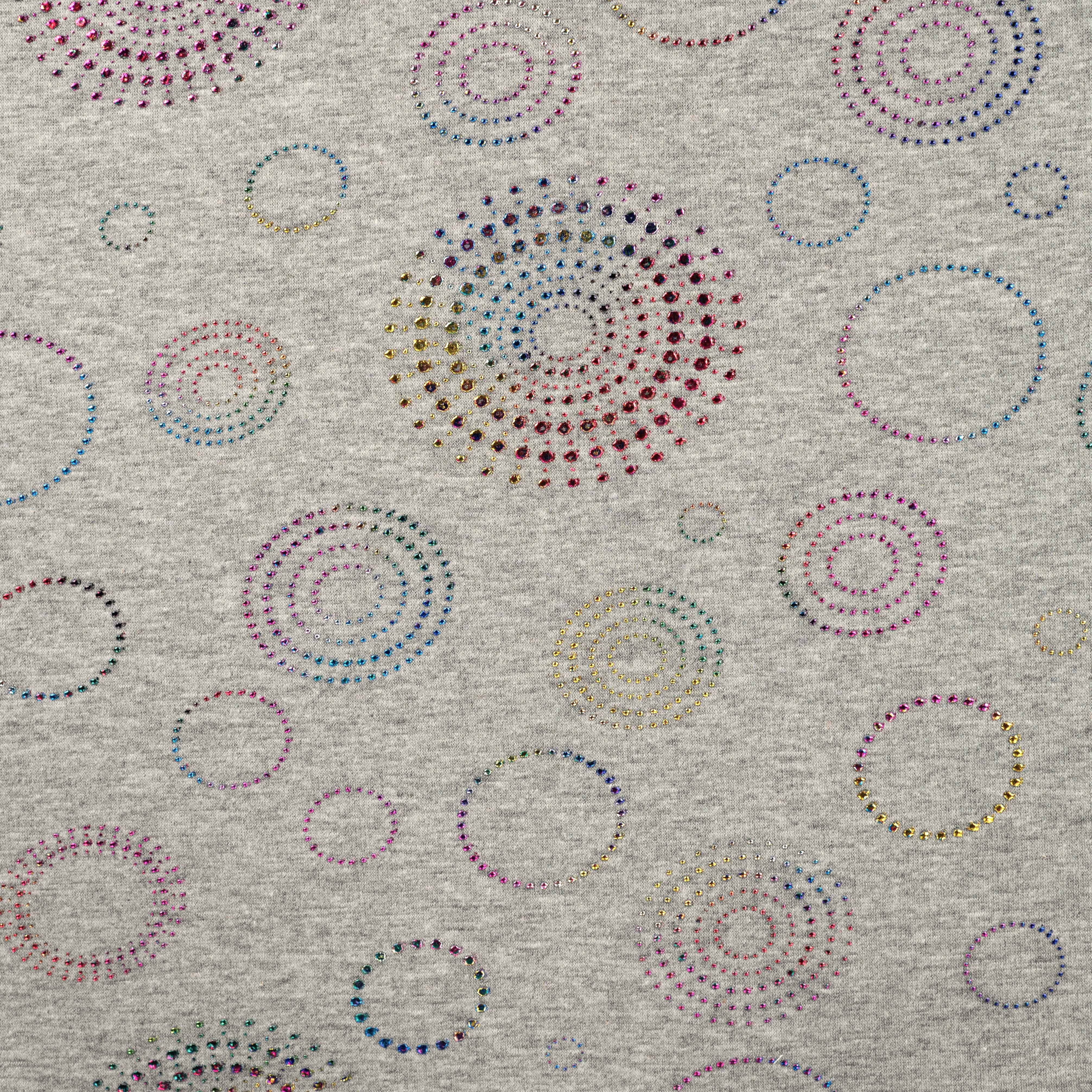Alpenfleece "Glitter Circles" mit glitzernden Kreiseln - grau meliert 