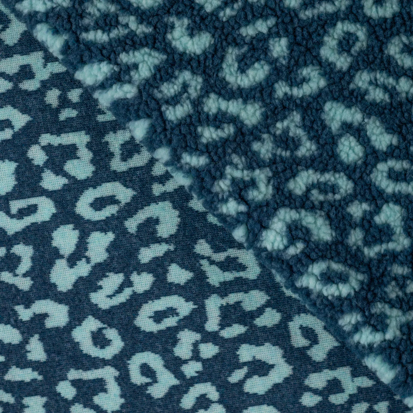 Teddystoff Jacquard mit Leomuster - aqua (Q930)