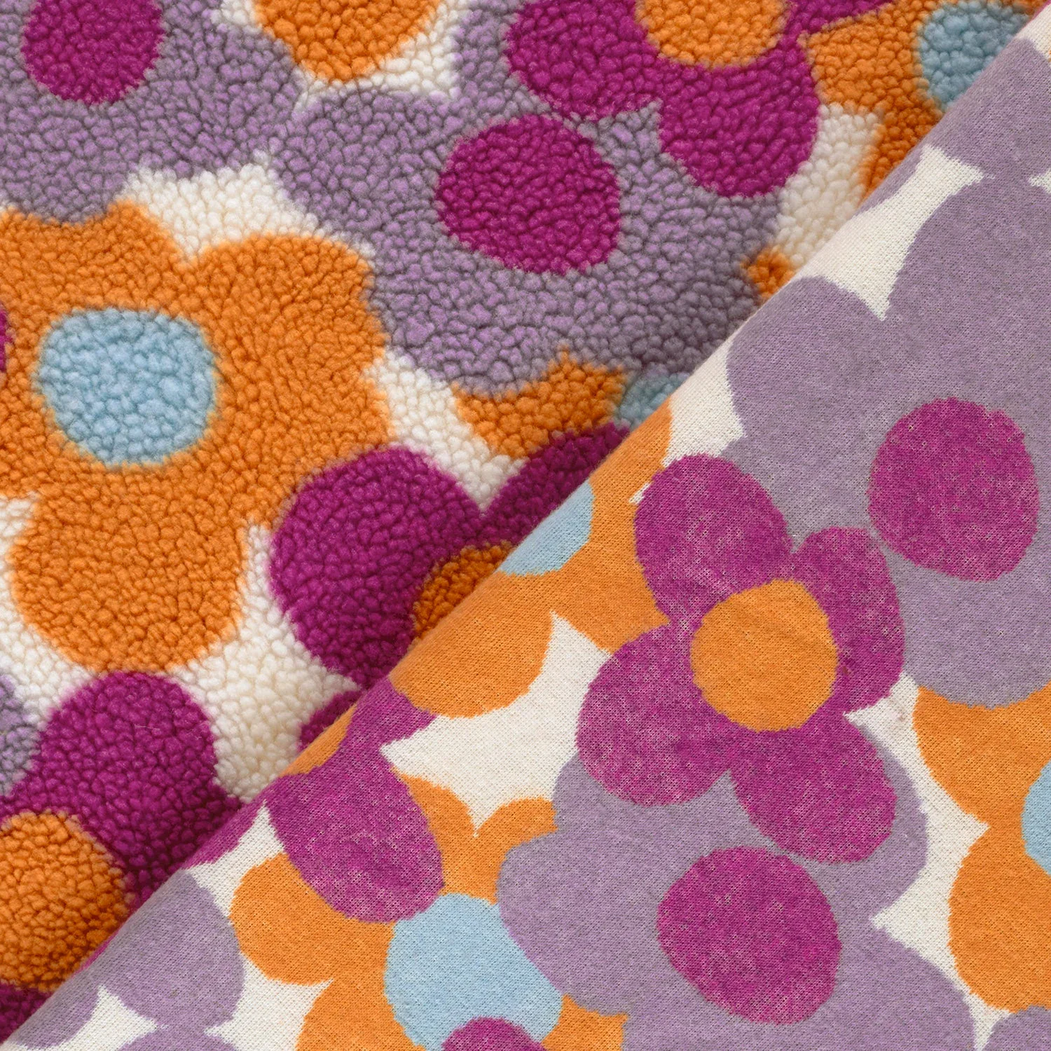Teddystoff mit Retro-Blumen - ecru (N051)