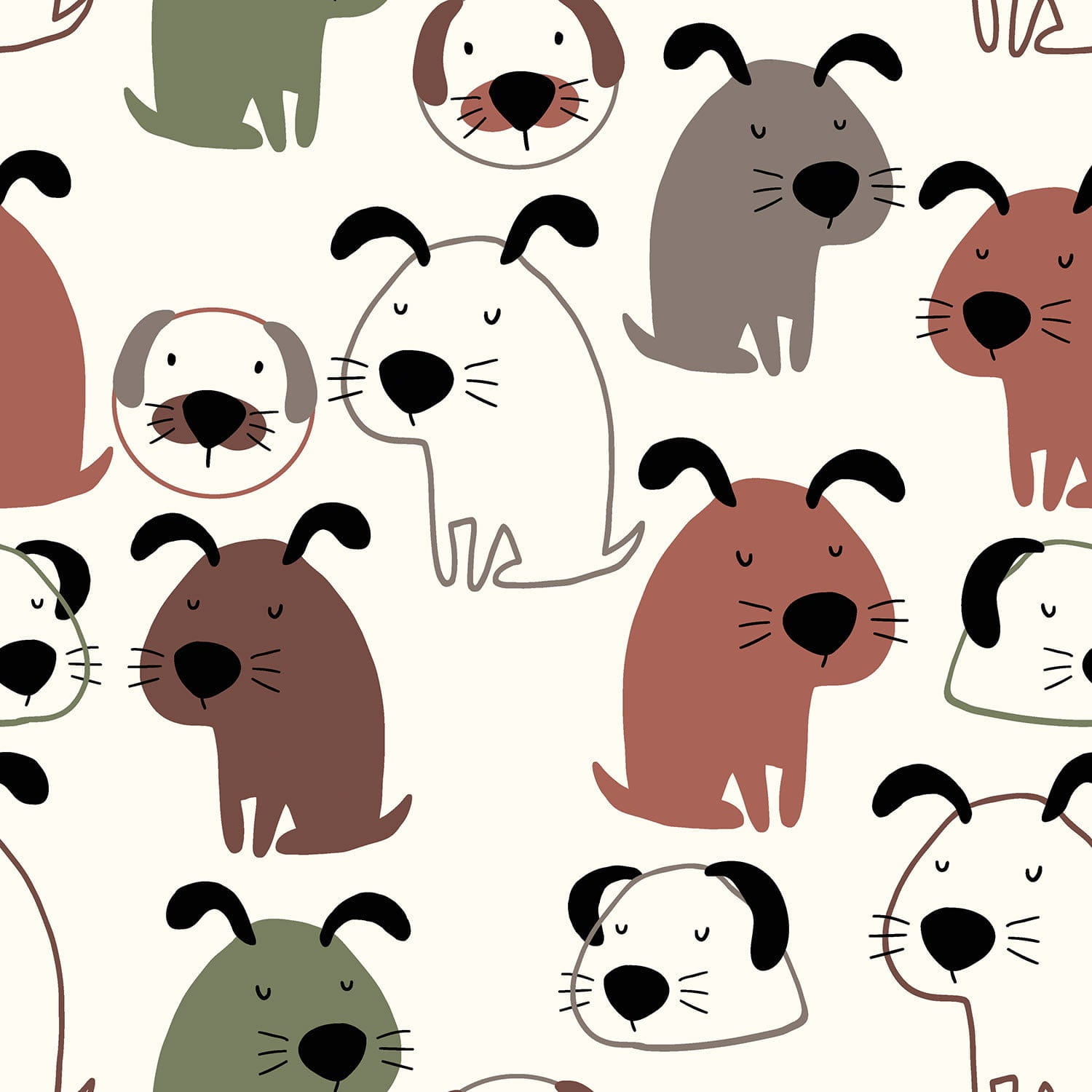 Sommersweat French Terry Krepp Digital mit Hunden - ecru (N051)