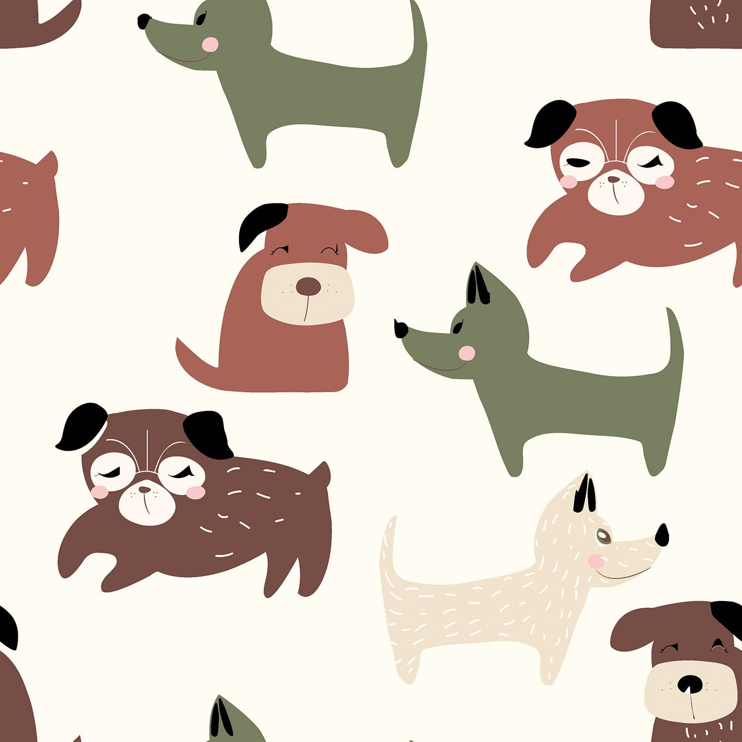 Sommersweat French Terry Krepp Digital mit großen Hunden - ecru (N051)
