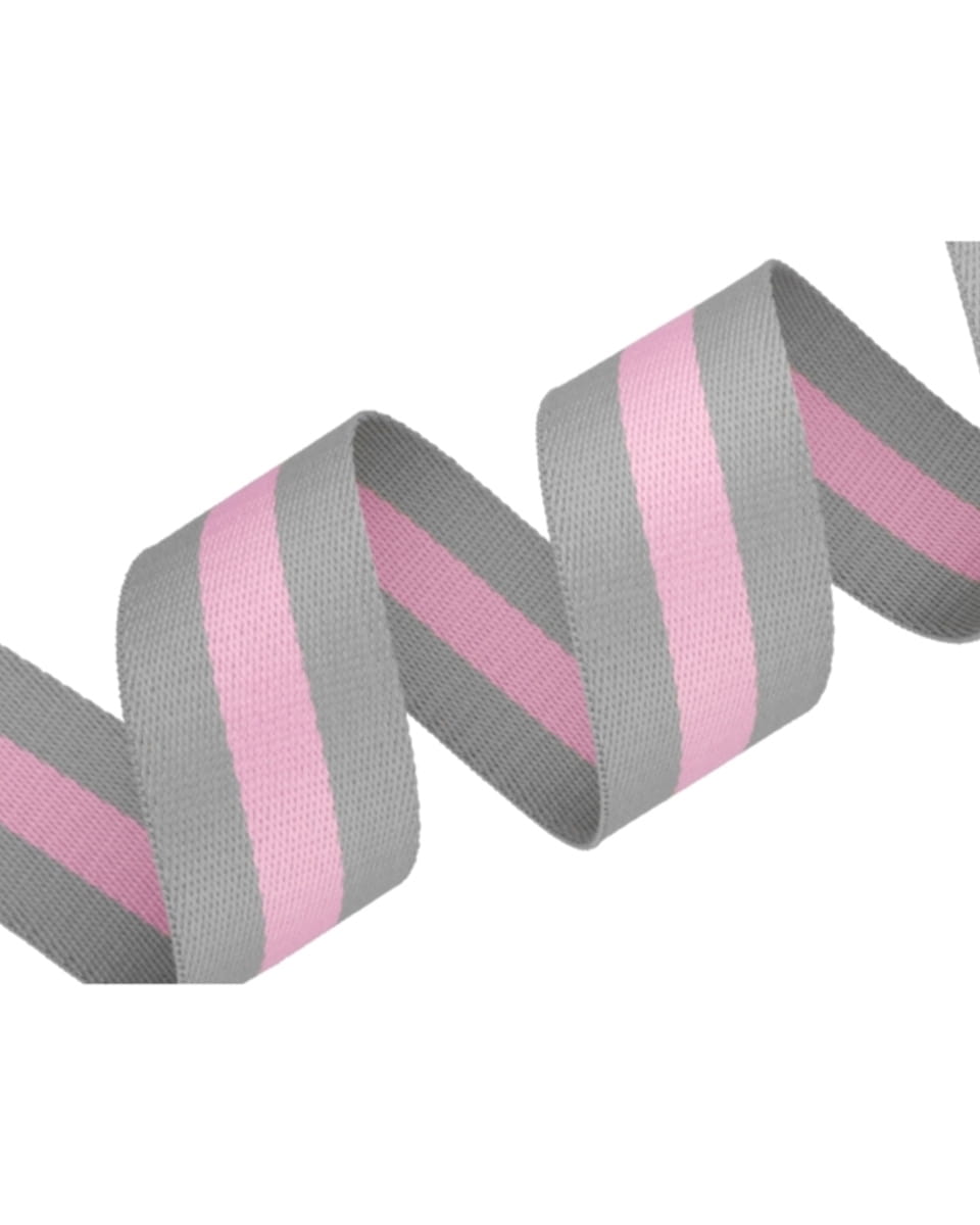 Gurtband Polycotton 38mm Streifen - grau/rosa