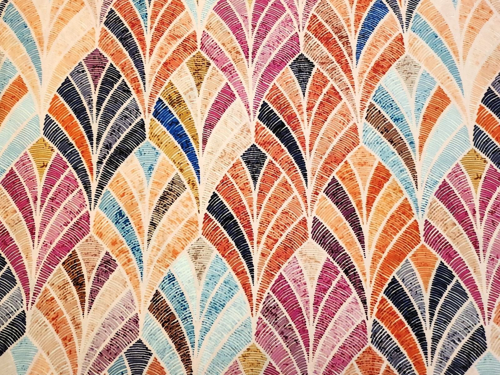 Viskose  Digital mit grafischen Fächermuster - beige/pink/dunkelblau/orange