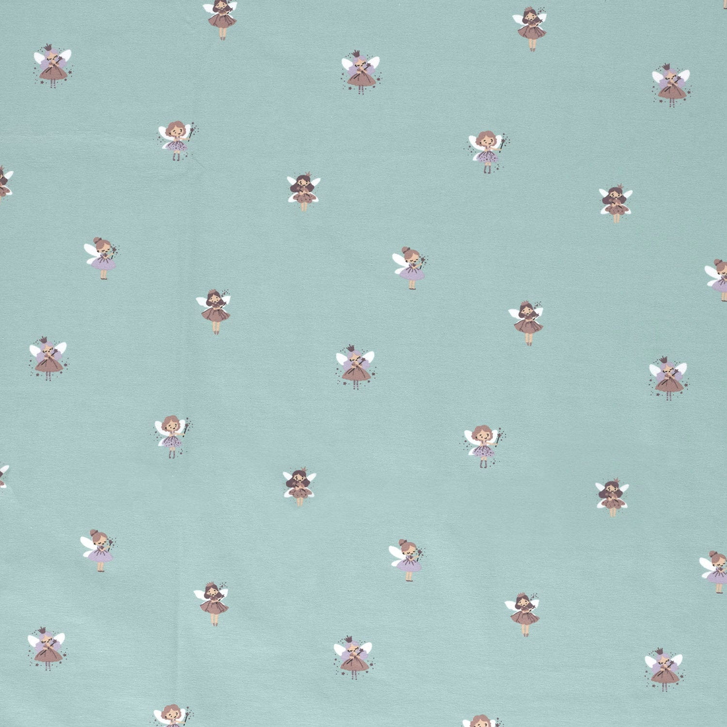Baumwolljersey mit kleinen Feen - dusty mint (N003)