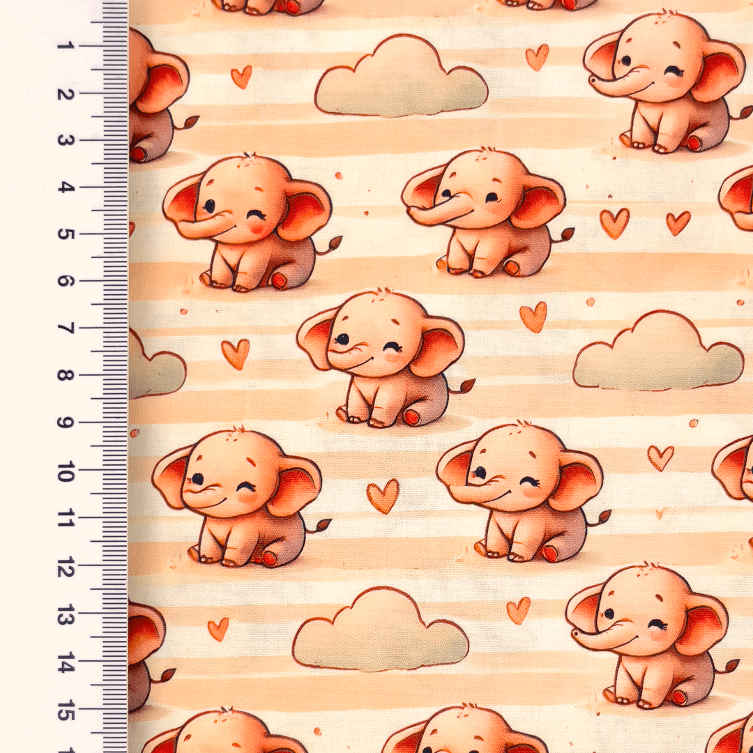 Baumwollstoff Popeline Digitaldruck mit süßen Elefanten - creme/aprikot