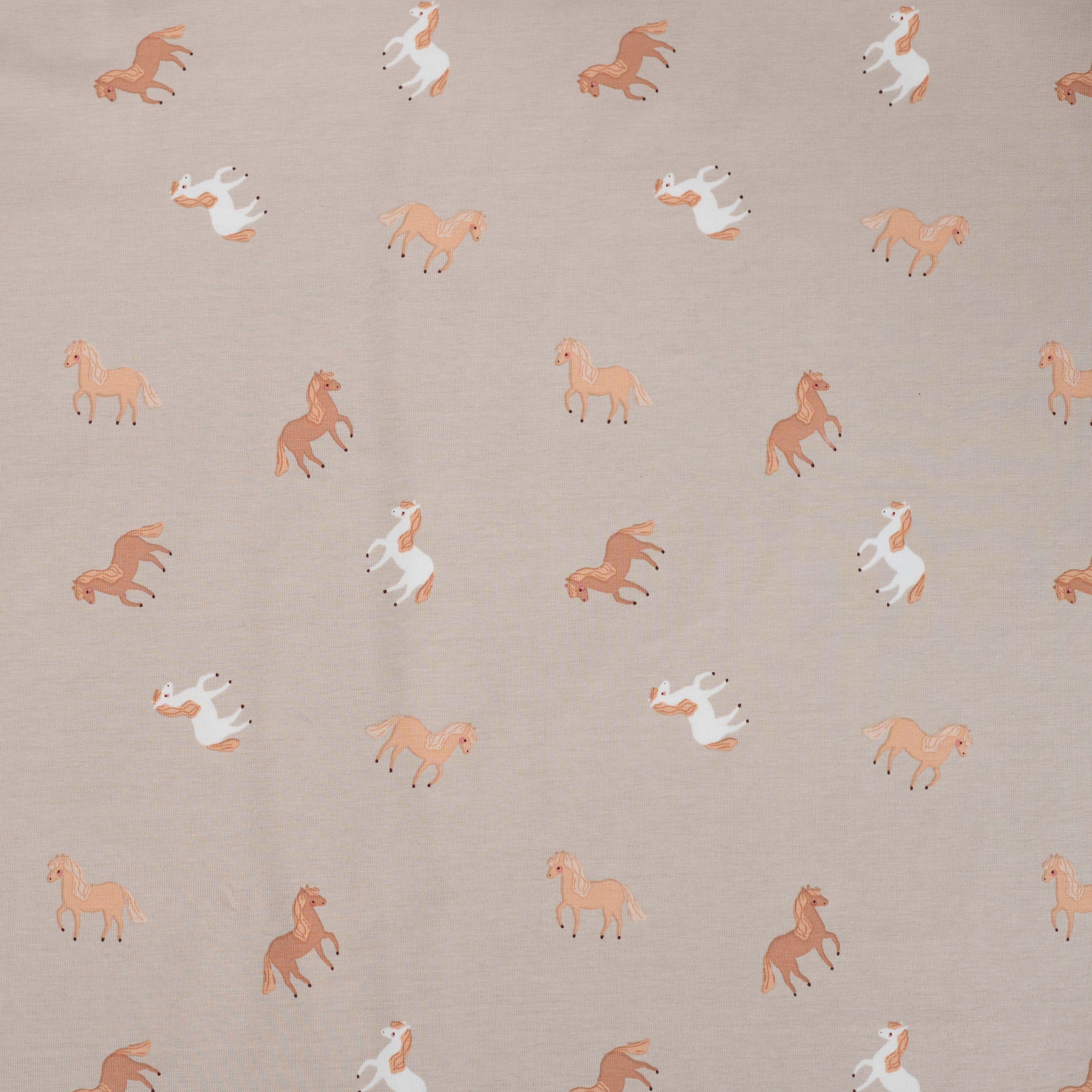 Baumwolljersey mit Pferden - beige (Q520)