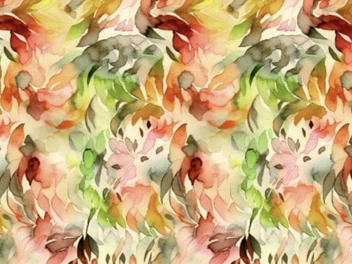 Viskose Digital abstrakt mit floralem Aquarell Muster - creme/apricot/grün