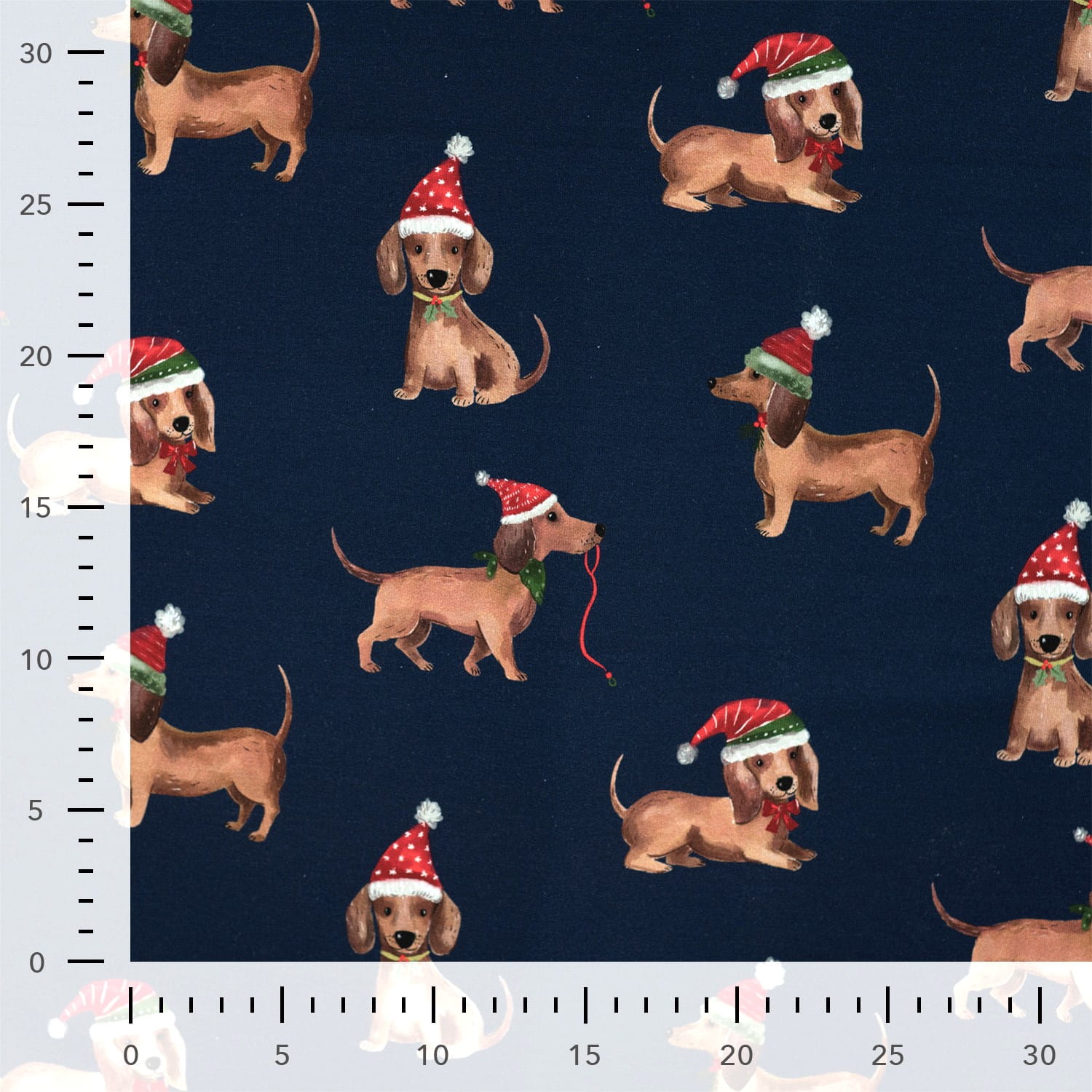 Sommersweat French Terry mit weihnachtlichen Dackeln - dunkelblau (Q960)