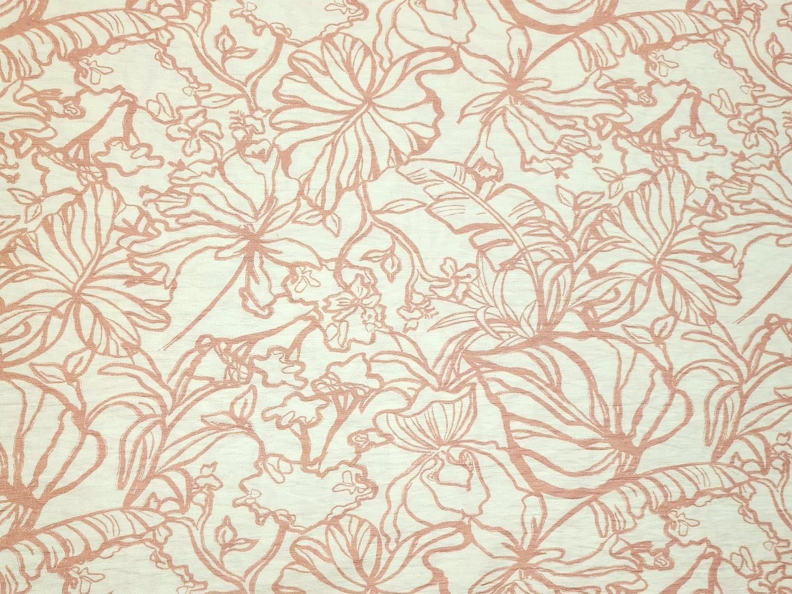 Viskose Digital Crinkle mit floralen Line Art Blumen - ecru/aprikot hell