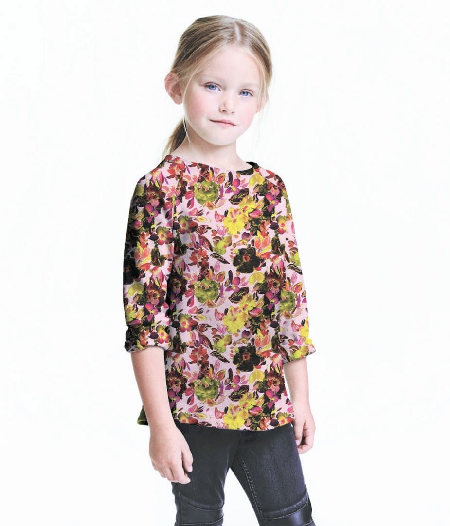 0,62m Reststück   Digitaljersey "Bright Flowers" - light blue