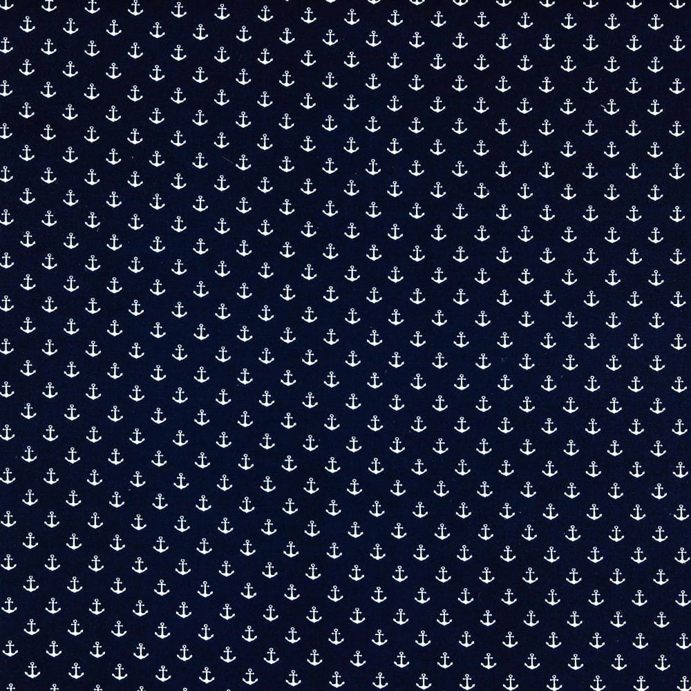 Baumwollstoff navy mit kleinen weißen Ankern (002)