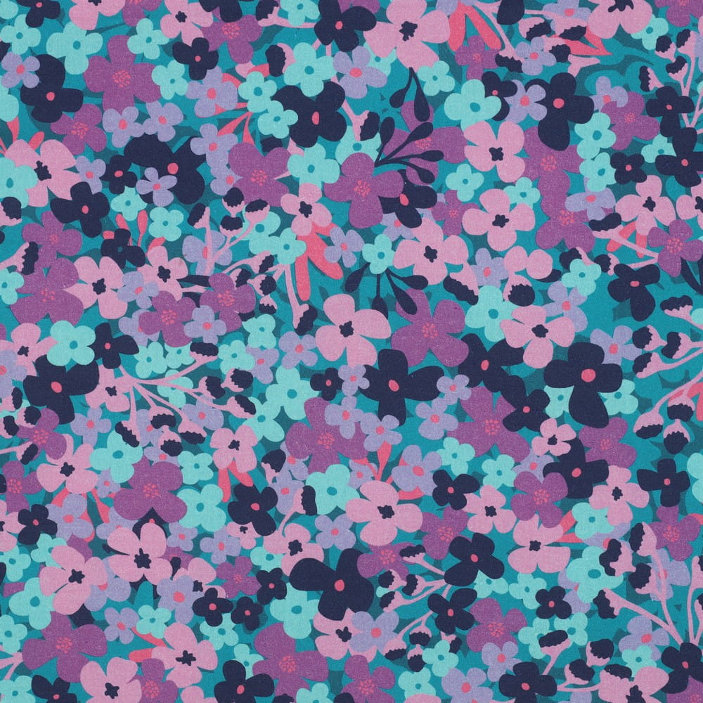 Baumwollstoff beschichtet mit Blumen - petrol Baumwollstoff beschichtet mit Blumen - petrol