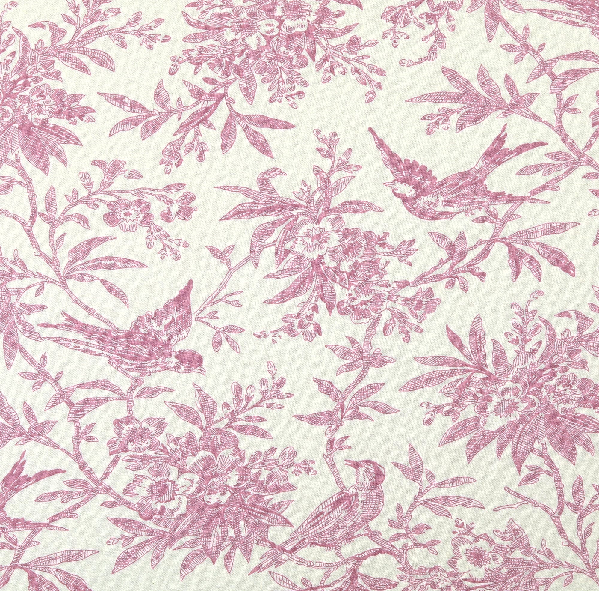 Baumwollstoff Popeline mit Vintage-Vögeln und Blumenranken - creme/altrosa (N014)
