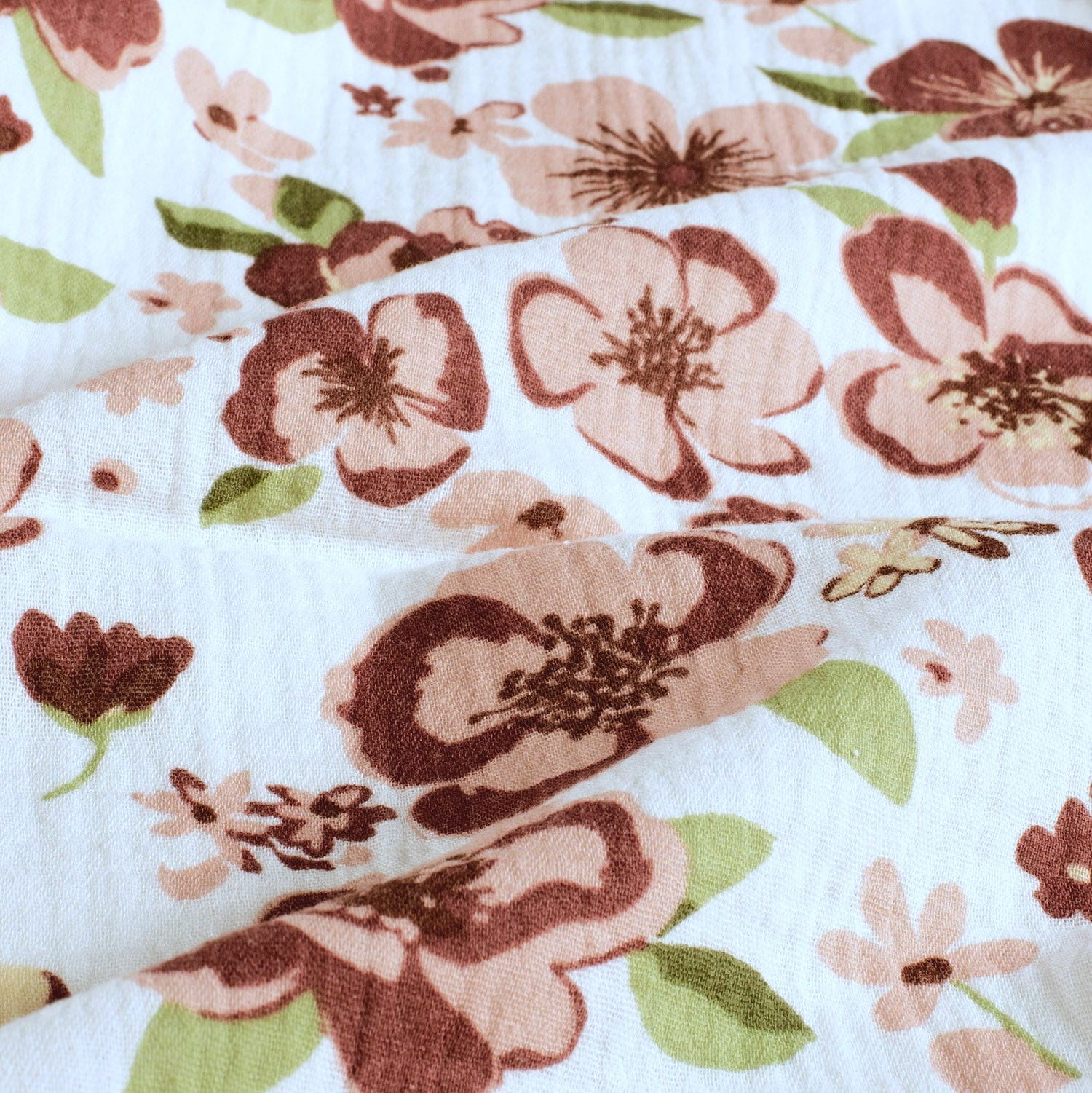 Baumwolle Double Gauze/ Musselin mit Blumenmuster - ecru (N051)