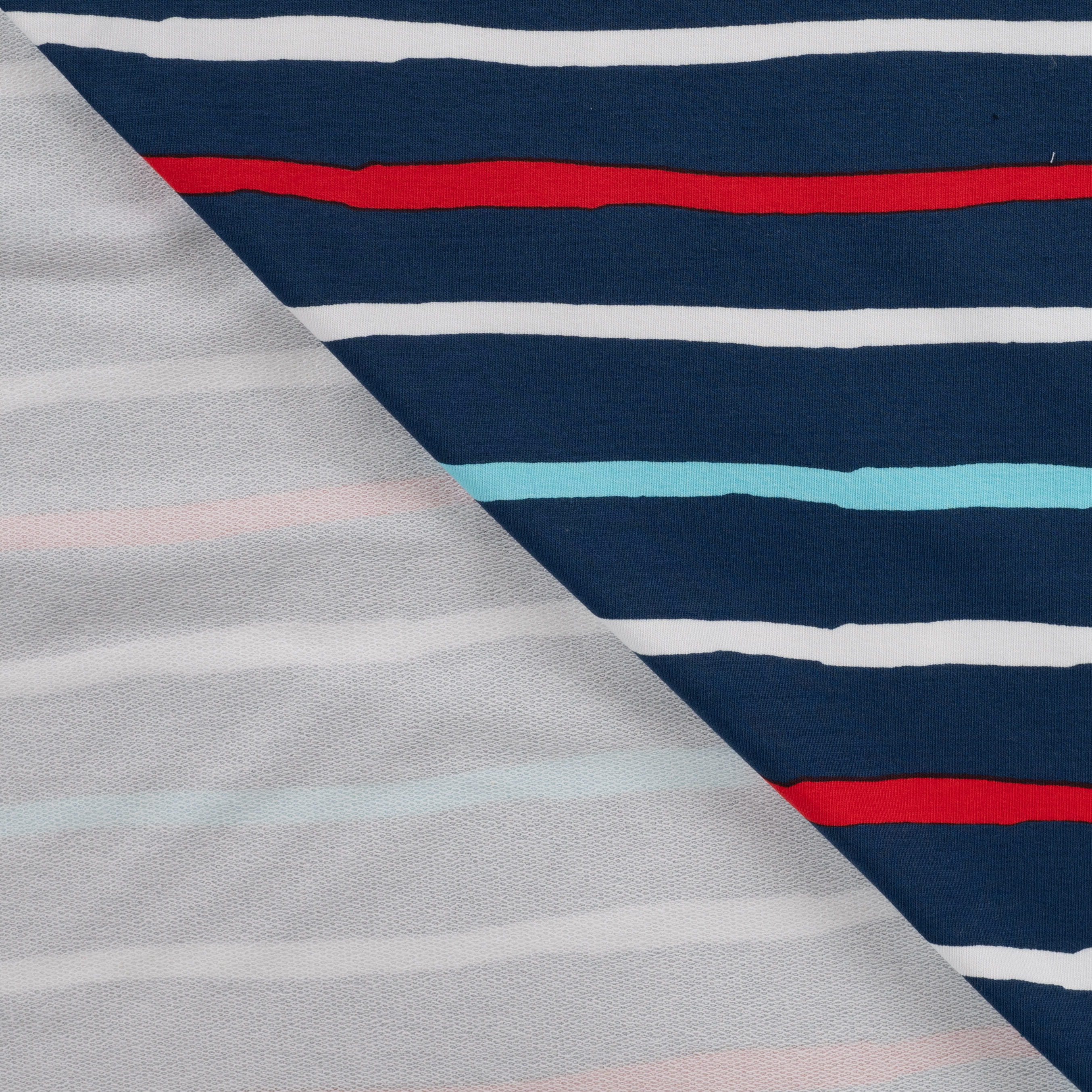 Sommersweat French Terry mit Streifen - weiß/hellblau/rot/navy