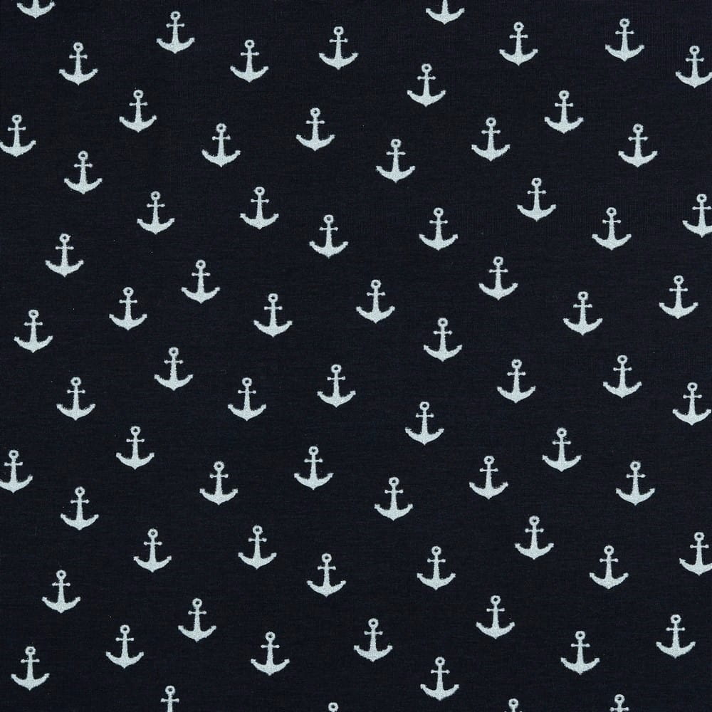 Baumwolljersey "Glitter Anchor" - dark navy