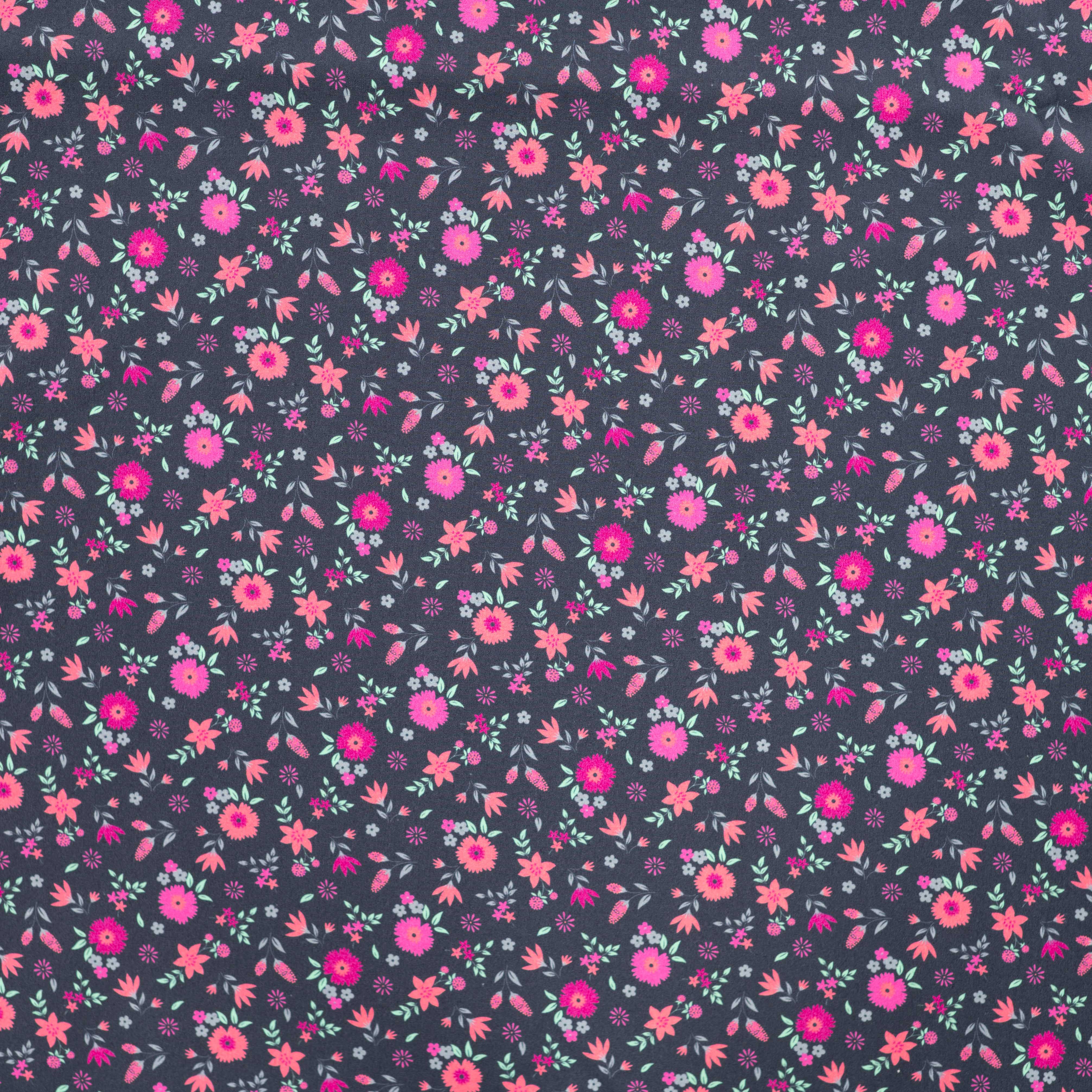 Baumwollstoff Popeline (digital) „Blumenwiese" - navy (Q960)