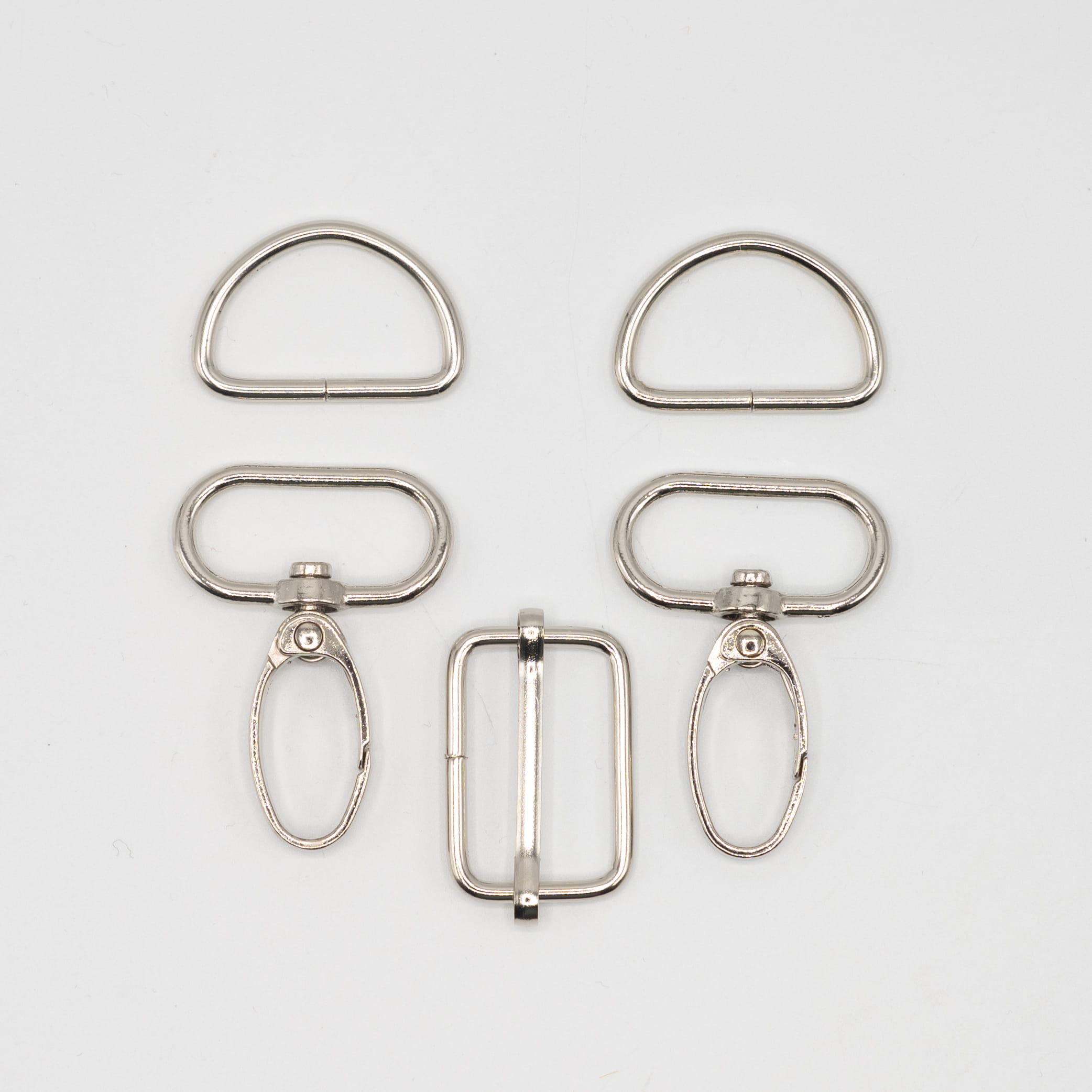 Set 5-teilig 25mm Karabinerhaken + D-Ringe + Leiterschnalle - silber  (560)