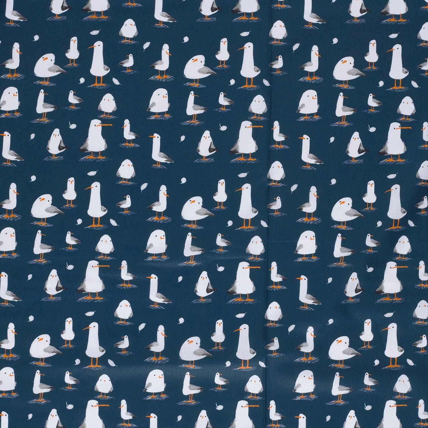 Baumwollstoff Popeline mit Möwen - marine (N008)