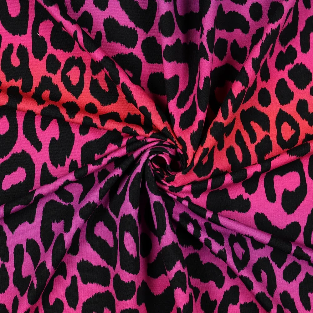 French Terry Digital mit Leomuster - magenta