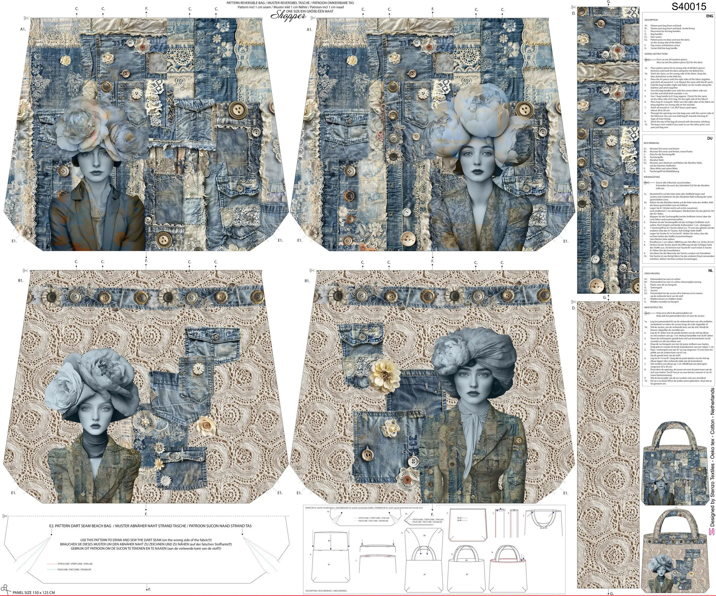 Canvas Panel "Denim Couture" von Stenzo 125x150 cm
