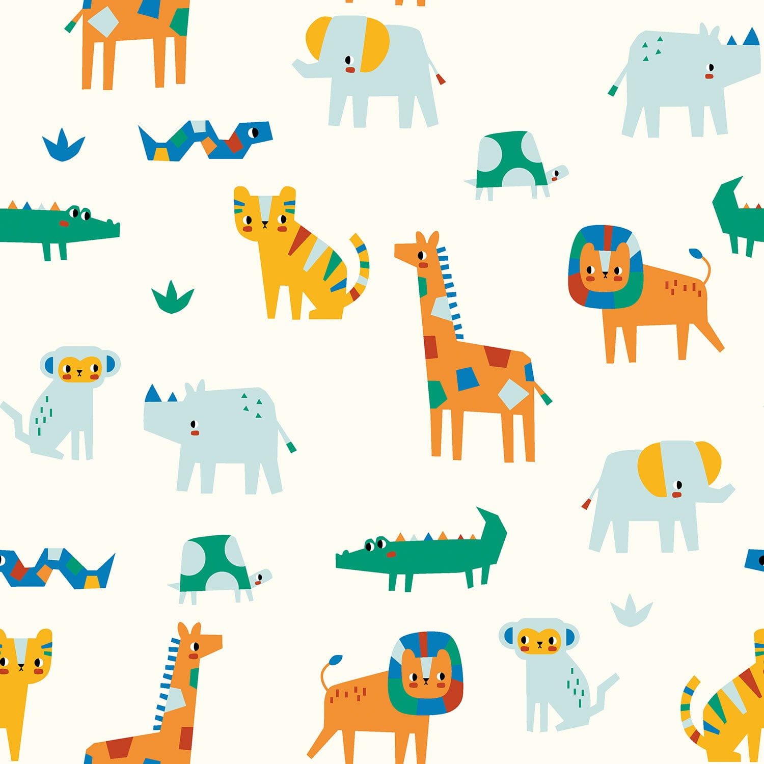 Baumwollstoff Popeline mit großen Safari-Tieren - ecru (N051) 