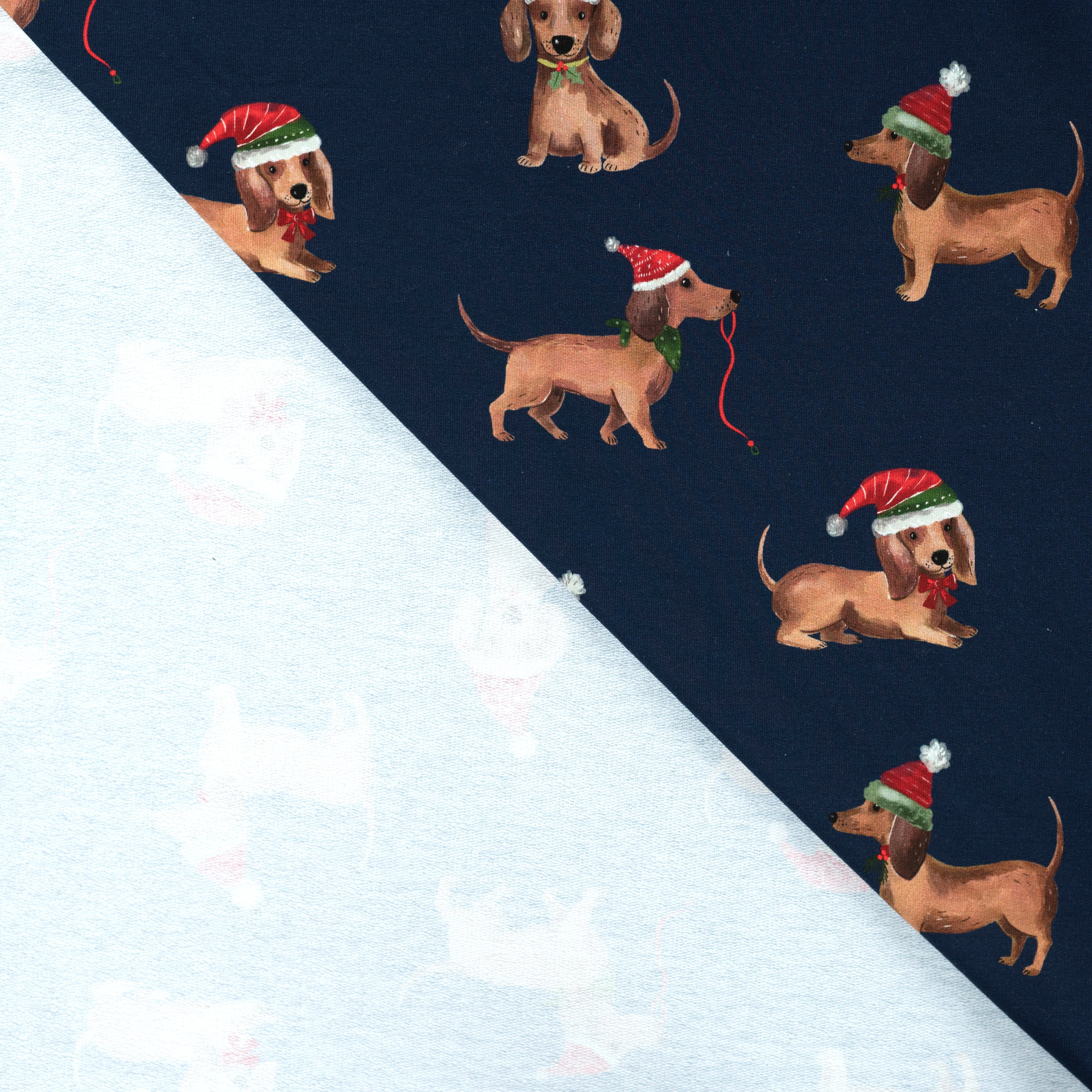 Sommersweat French Terry mit weihnachtlichen Dackeln - dunkelblau (Q960)