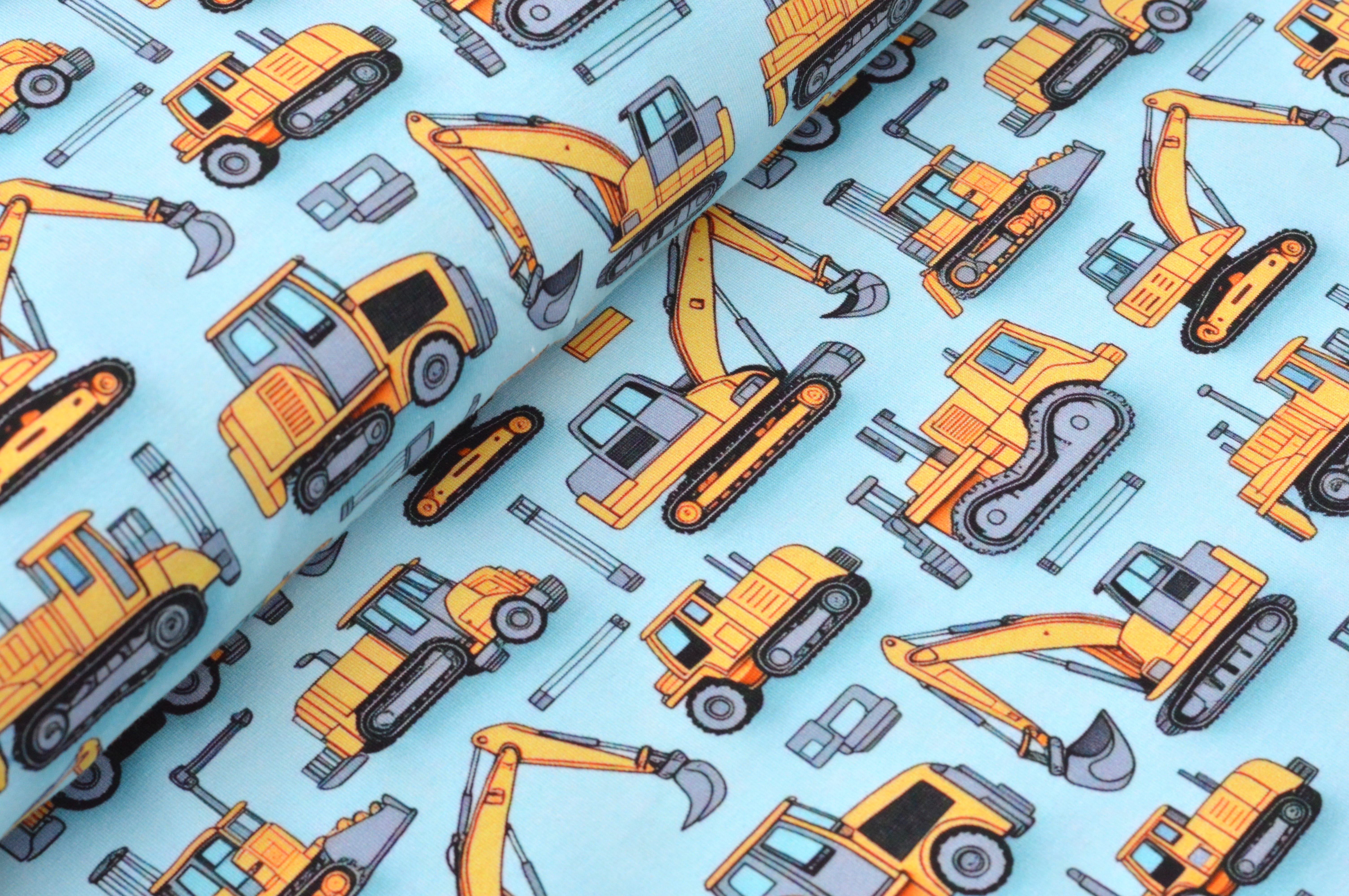 Digitaljersey Eigenproduktion "Baustellenfreunde" mit verschiedenen Baufahrzeugen - hellblau