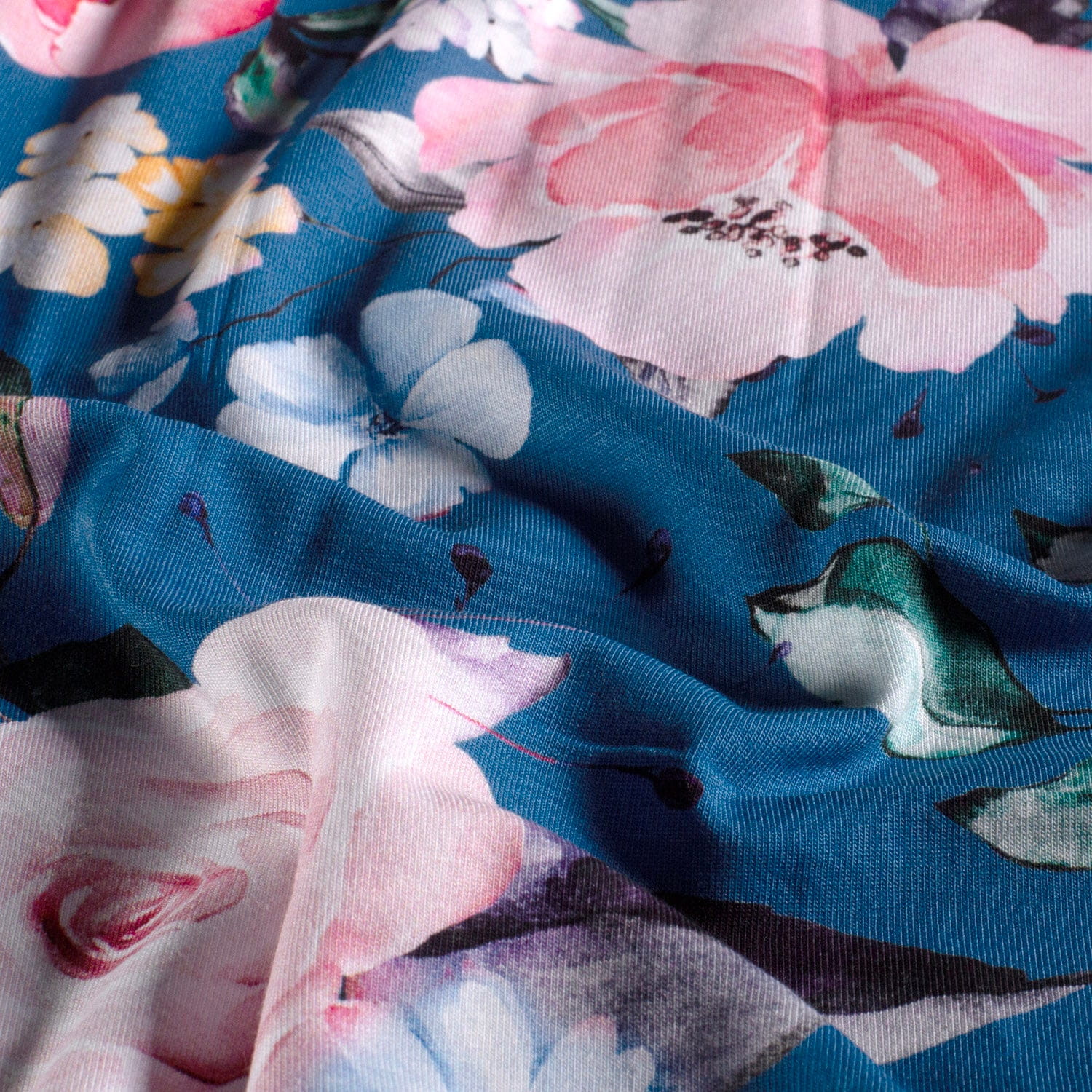 Glitzerpüppi Baumwolljersey mit Rosen - blau