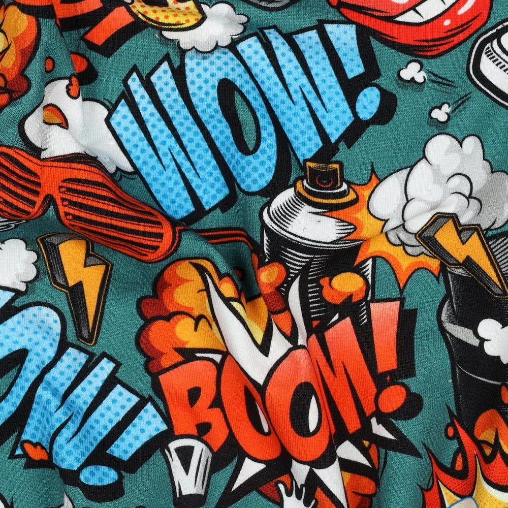 Baumwolljersey Digital mit Graffiti - petrol (V005)
