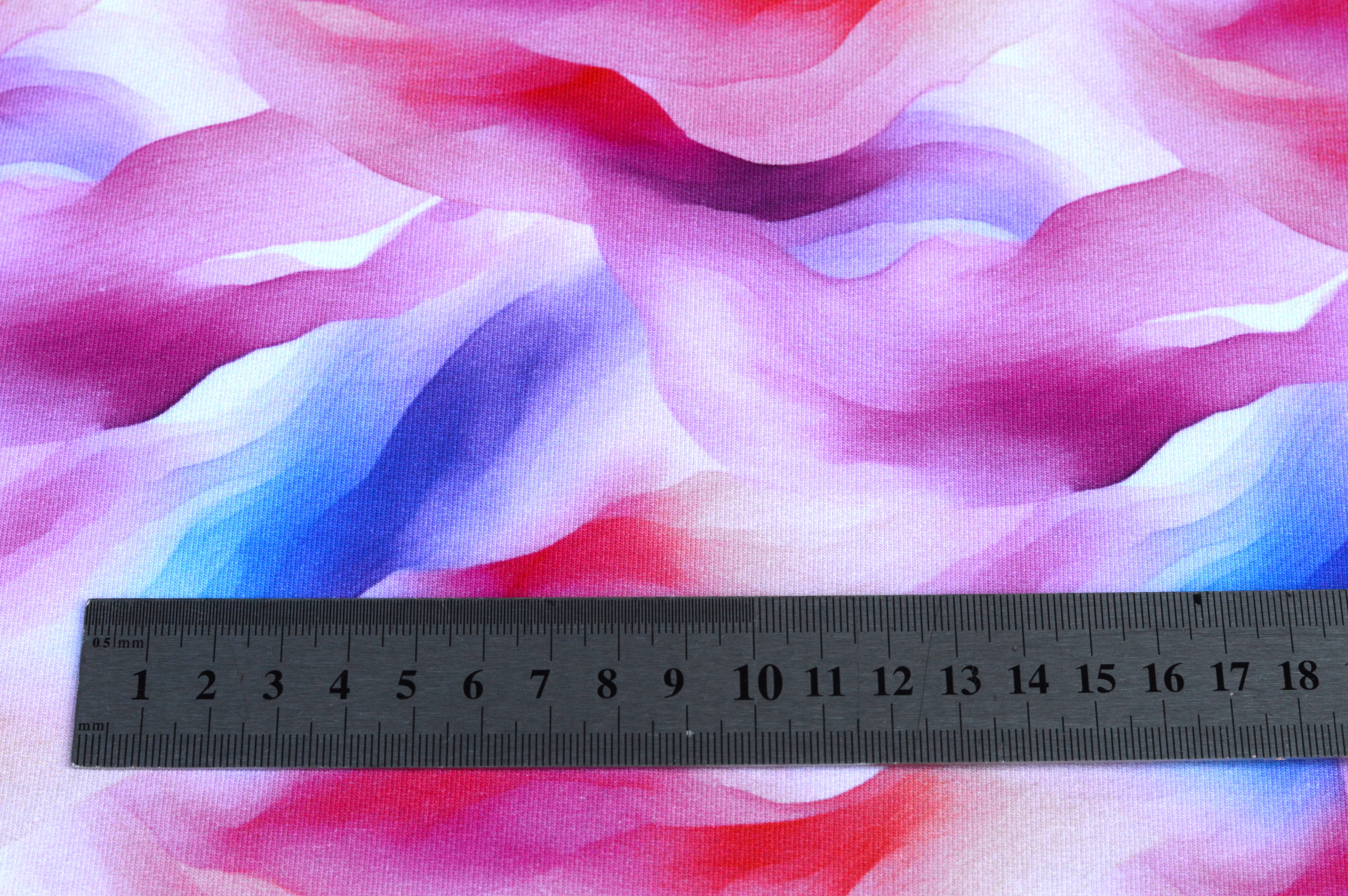 French Terry Digital Eigenproduktion "Pink Waves" mit Aquarellwellen - pink/koralle/blau/weiß