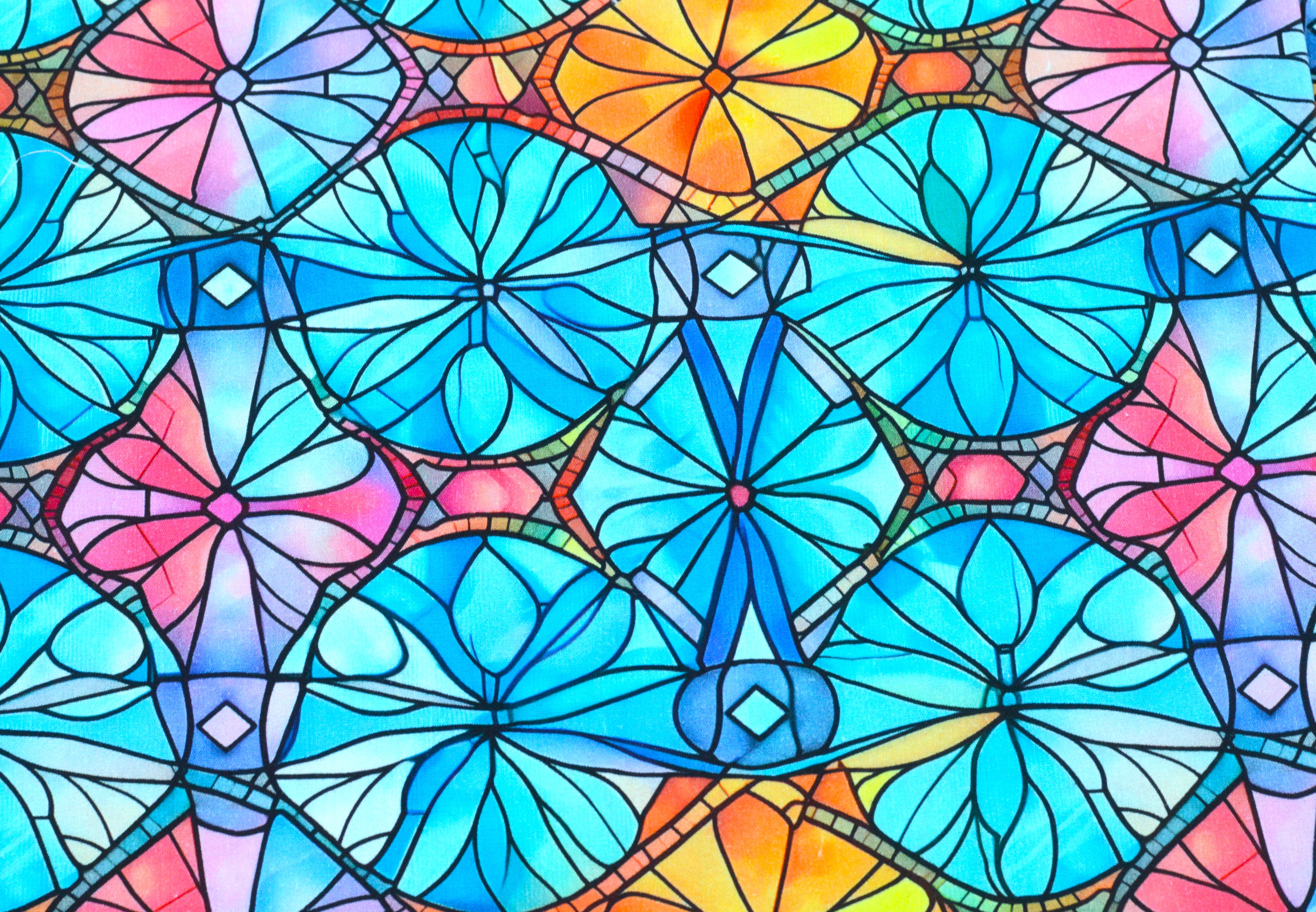 Baumwollstoff Digitaldruck Eigenproduktion mit Mosaikmuster - türkis/bunt