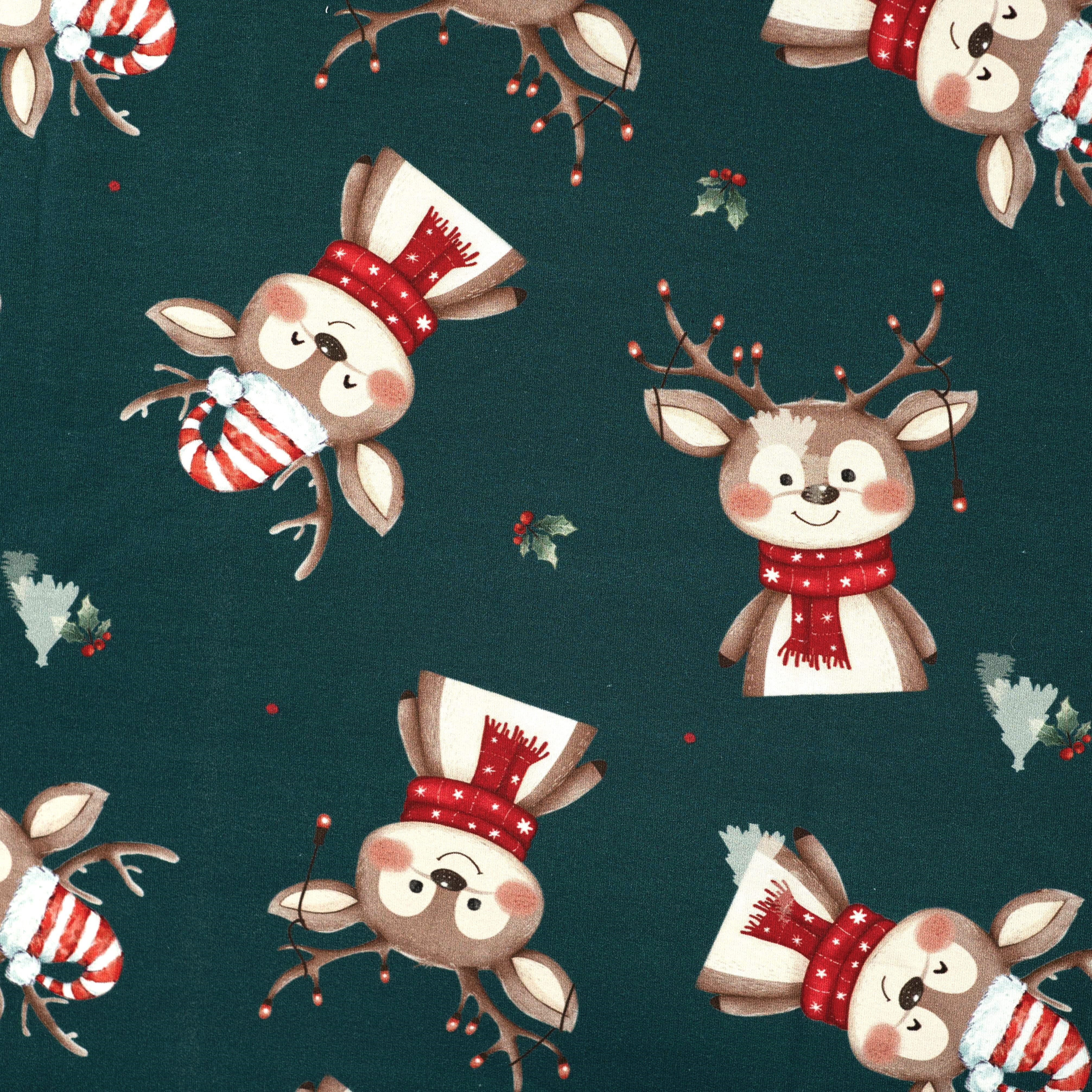 Sommersweat French Terry mit weihnachtlichen Rentieren - bottle (Q290)