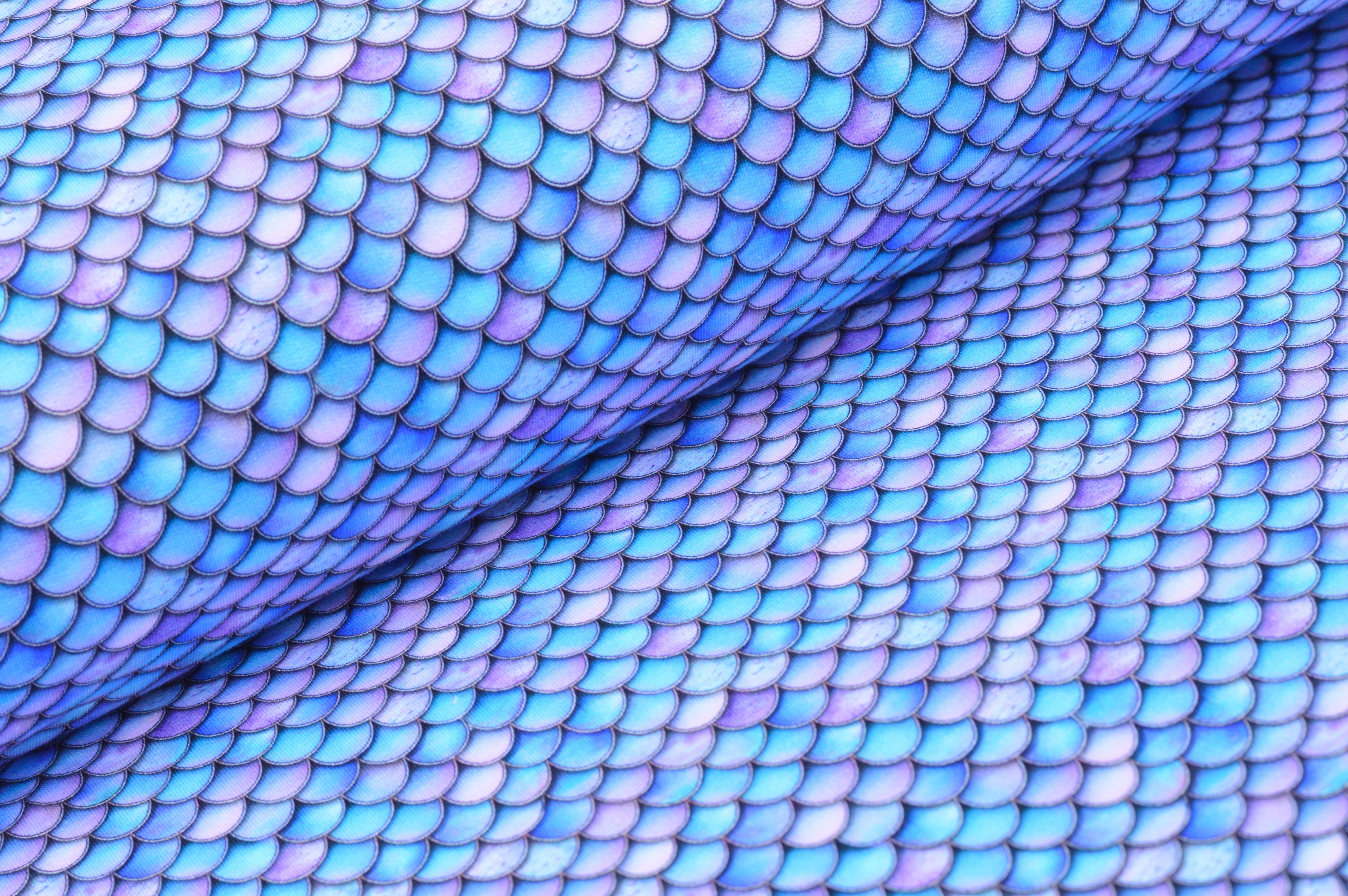 French Terry Digital Eigenproduktion "Arielle" mit Meerjungfrauen-Schuppen - lila/blau