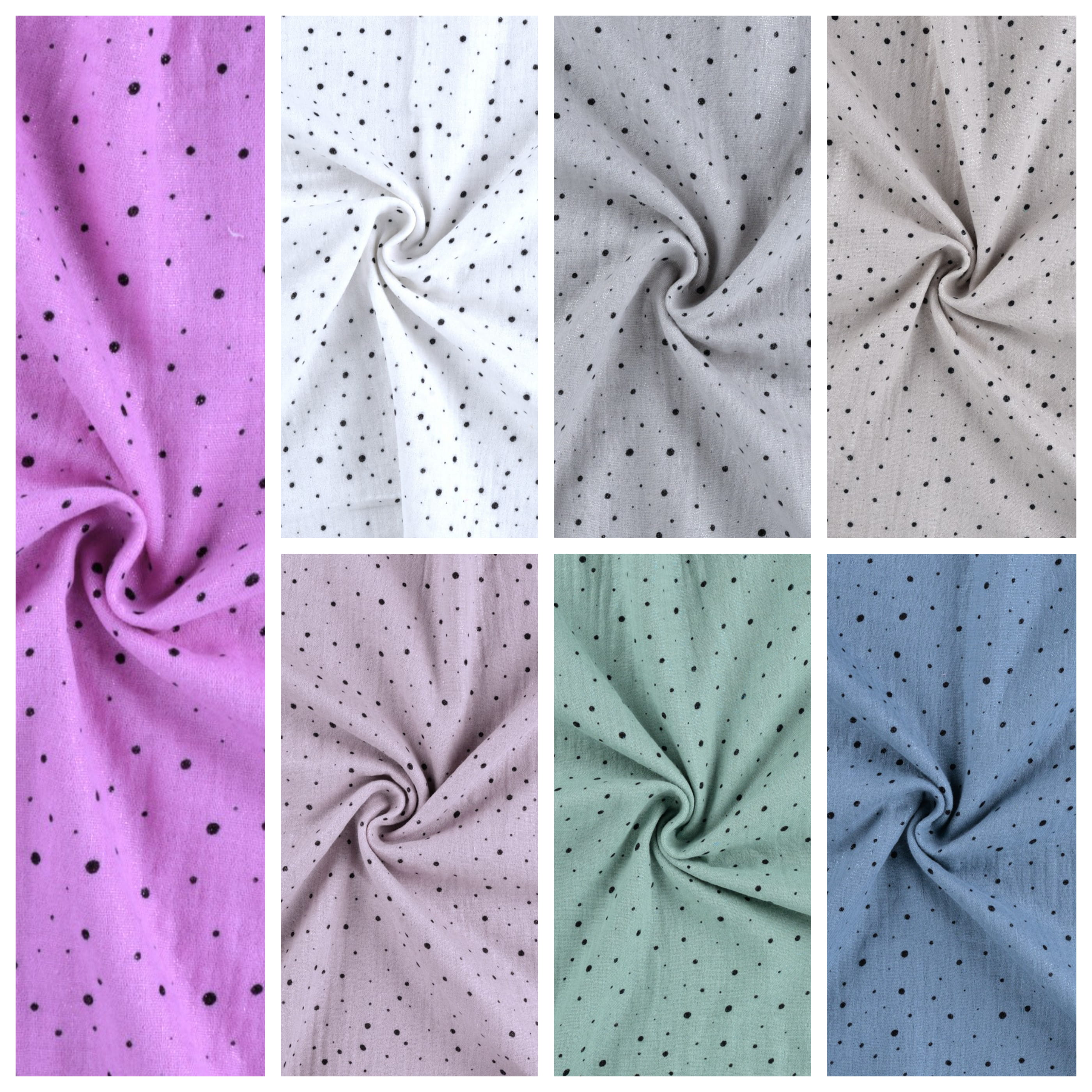 Baumwolle Musselin Double Gauze mit leichtem Glitzer und schwarzen Dots