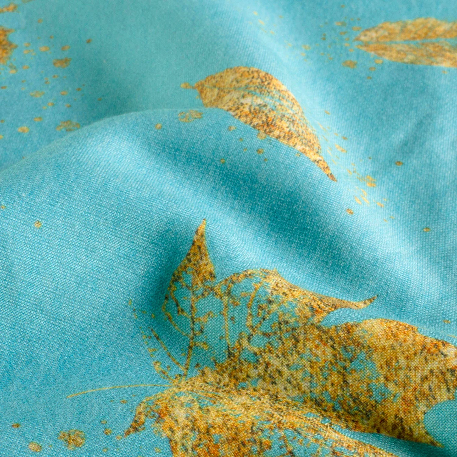Sweatstoff Glitzerpüppi mit Blättern - aqua