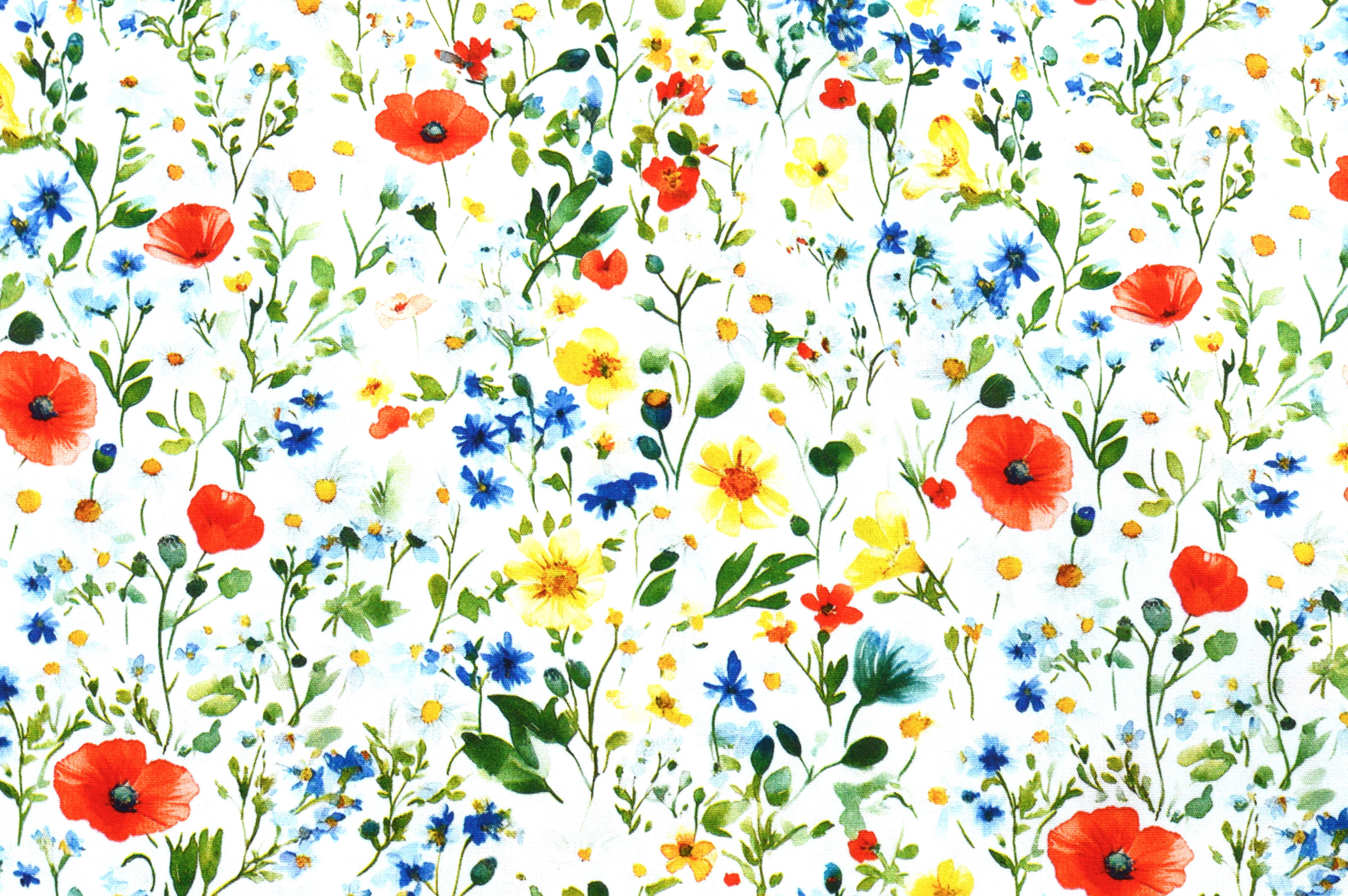 Baumwollstoff Digitaldruck Eigenproduktion mit bunten Wiesenblumen - weiß 