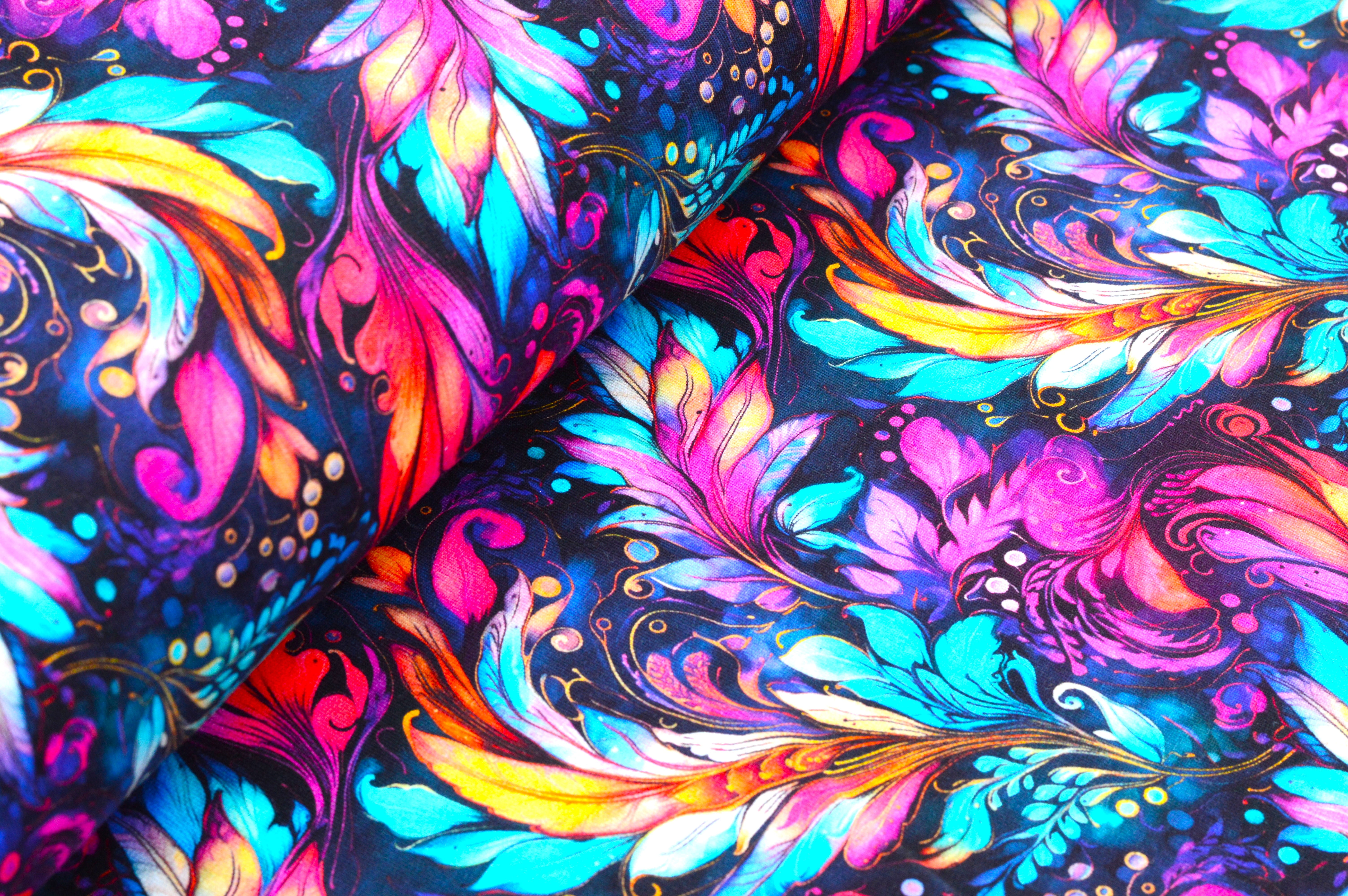 French Terry Digital Eigenproduktion mit abstraktem Paisleymuster - navy