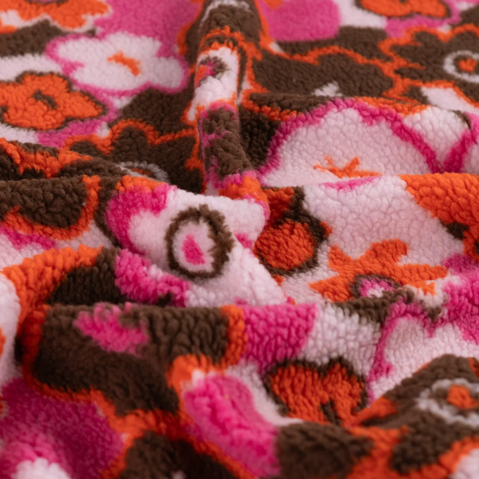 Teddystoff Jacquard mit Retro-Blumen - fuchsia (Q170)