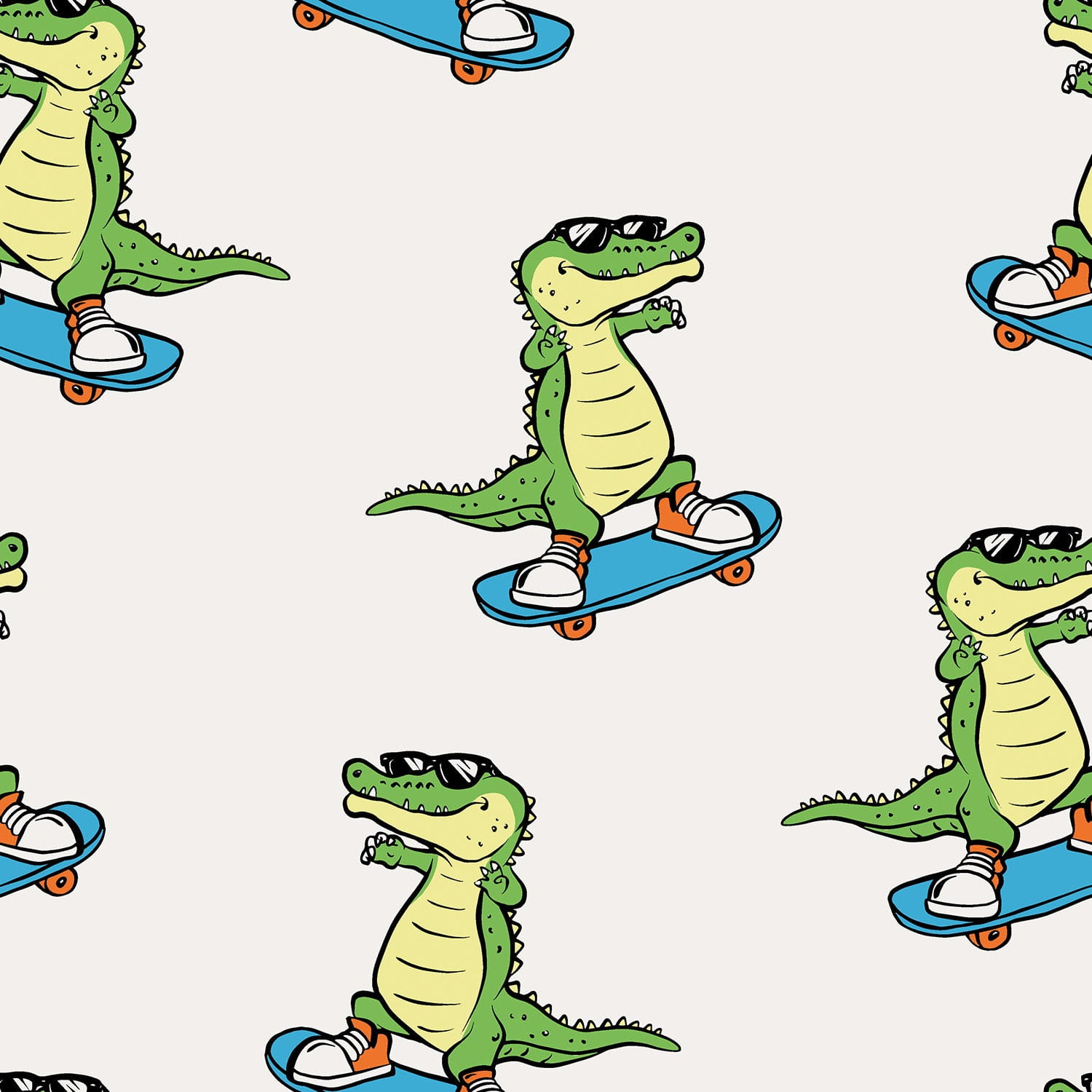 Baumwolljersey "skating Crocodile" - ecru (N051)