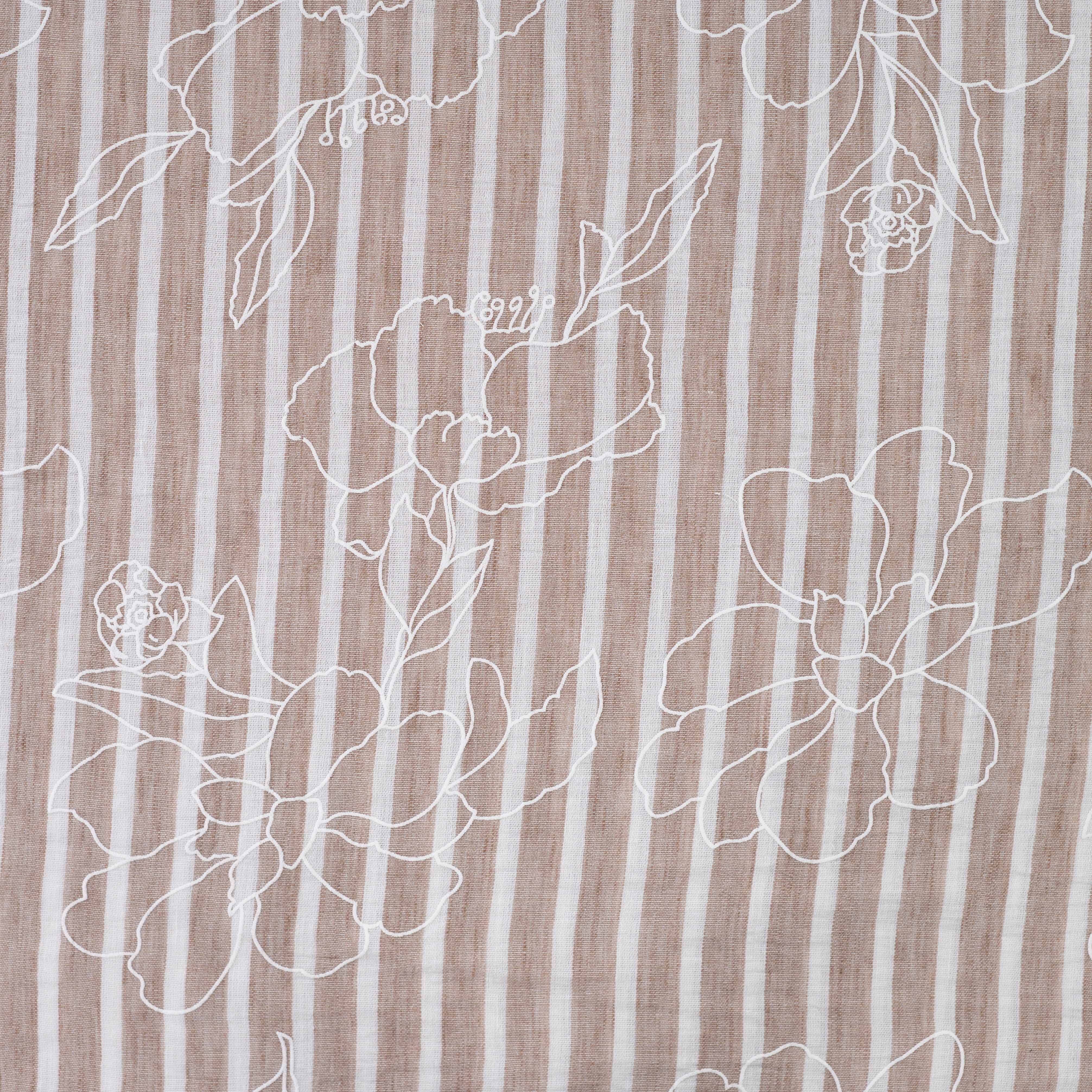 Leinenlook Yarn Dyed gestreift mit Stickerei - ecru/taupe (Q540)
