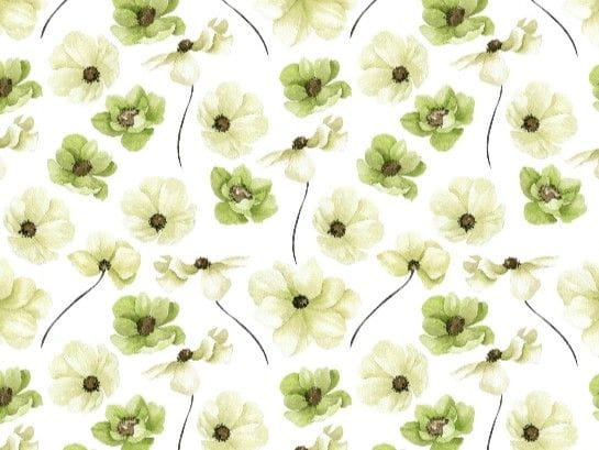 Viskose Digital mit zartem Blumen Muster und Aquarell Blüten - ecru/grün