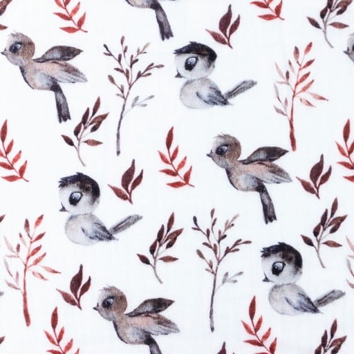 Baumwolle Musselin Double Gauze Digitaldruck mit Vögelchen und Zweigen - ecru        Baumwolle Musselin Double Gauze Digitaldruck mit Vögelchen und Zweigen - ecru