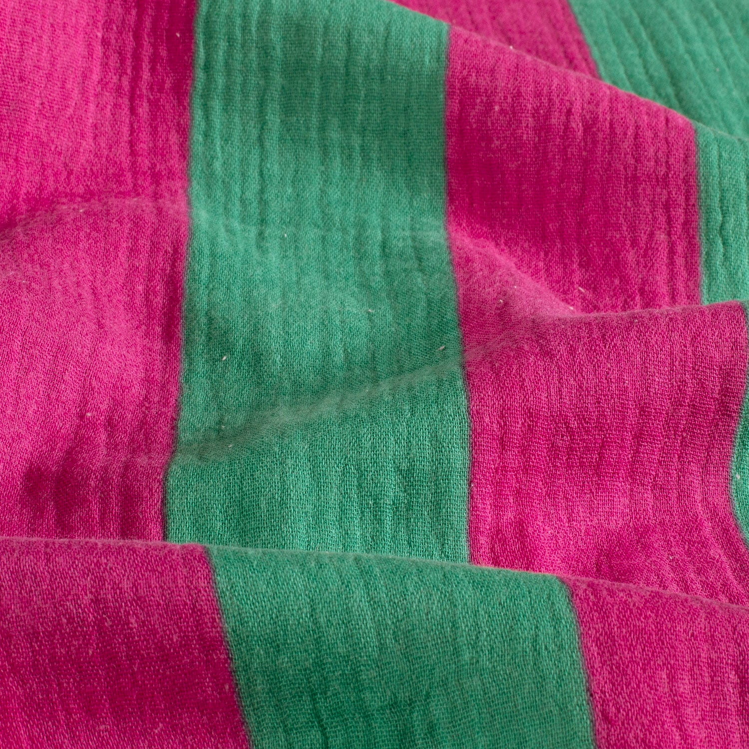 Baumwolle Double Gauze/ Musselin mit Blockstreifen - grün/pink (N024)