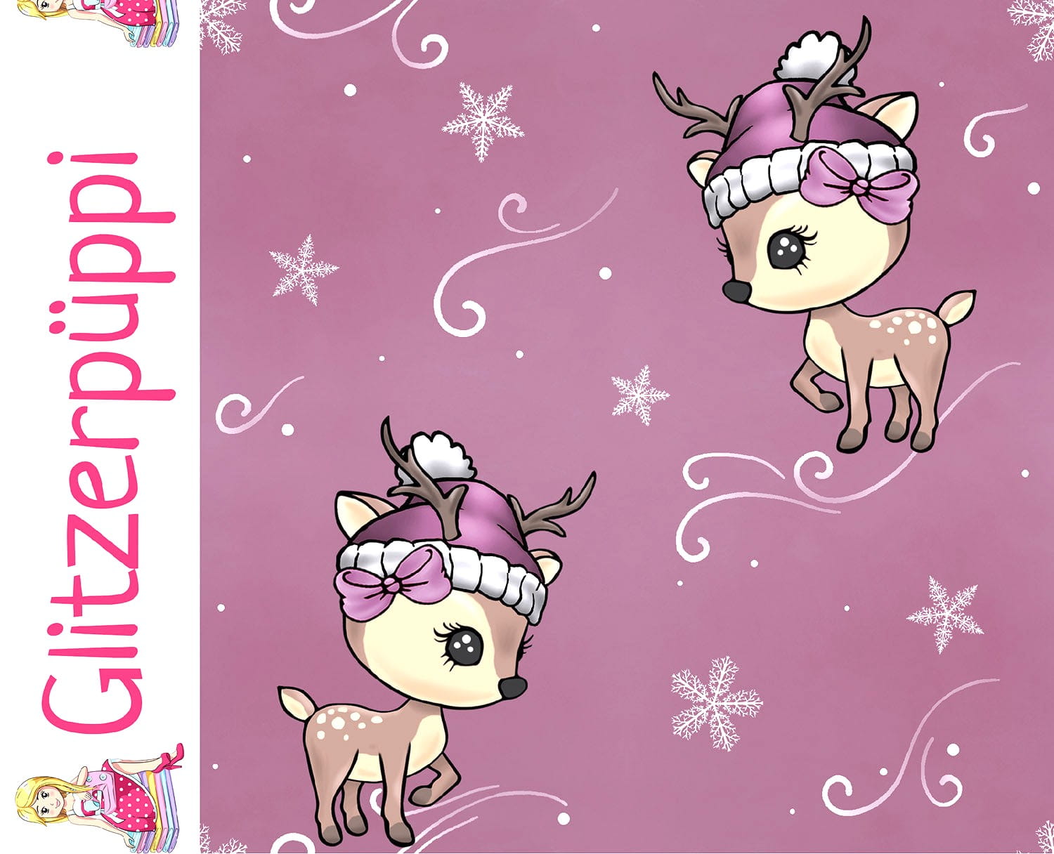 Glitzerpüppi French Terry Digital angeraut mit weihnachtlichen Baby-Hirschen - altrosa (N014)