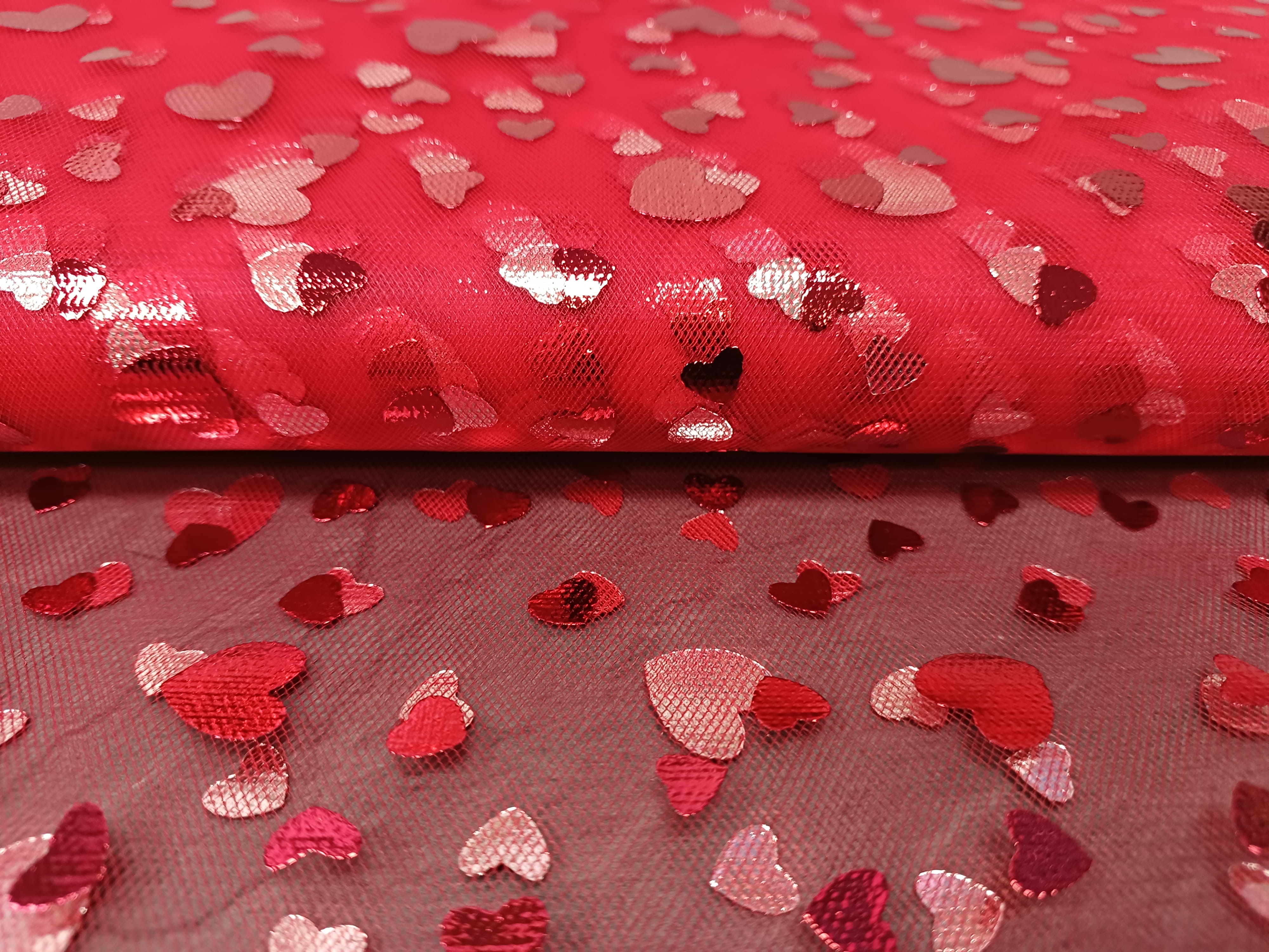 Tüll Stoff "Hearts" mit roten Herzen von Swafing - rot