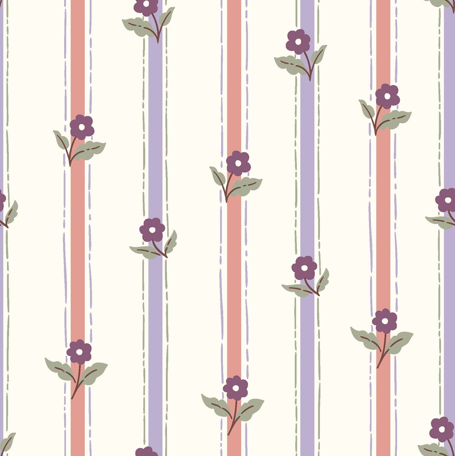 Baumwollstoff Popeline mit pastellfarbenen floralen Streifen - ecru (N051) 