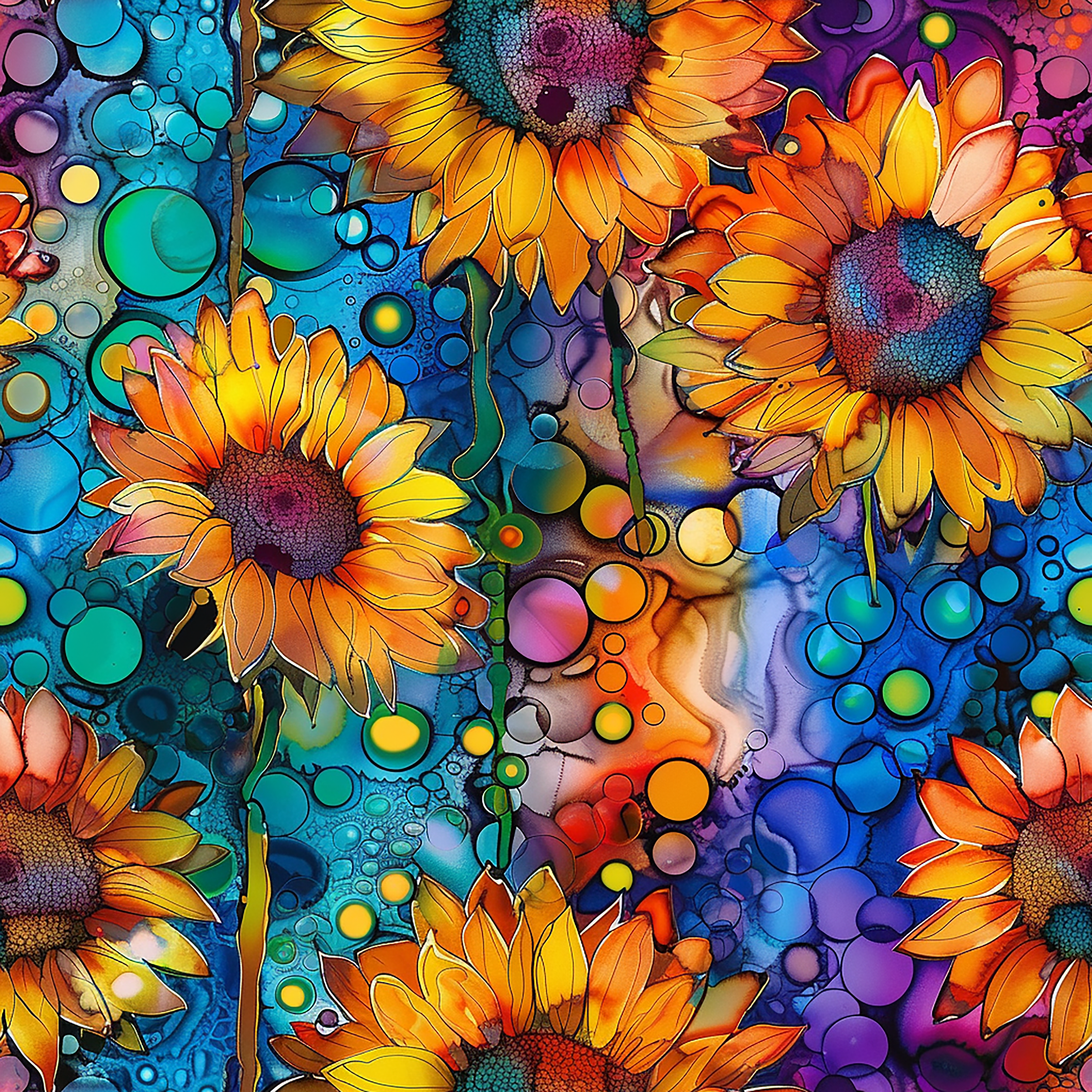 Digitaljersey Eigenproduktion mit Sonnenblumen-Aquarell - bunt
